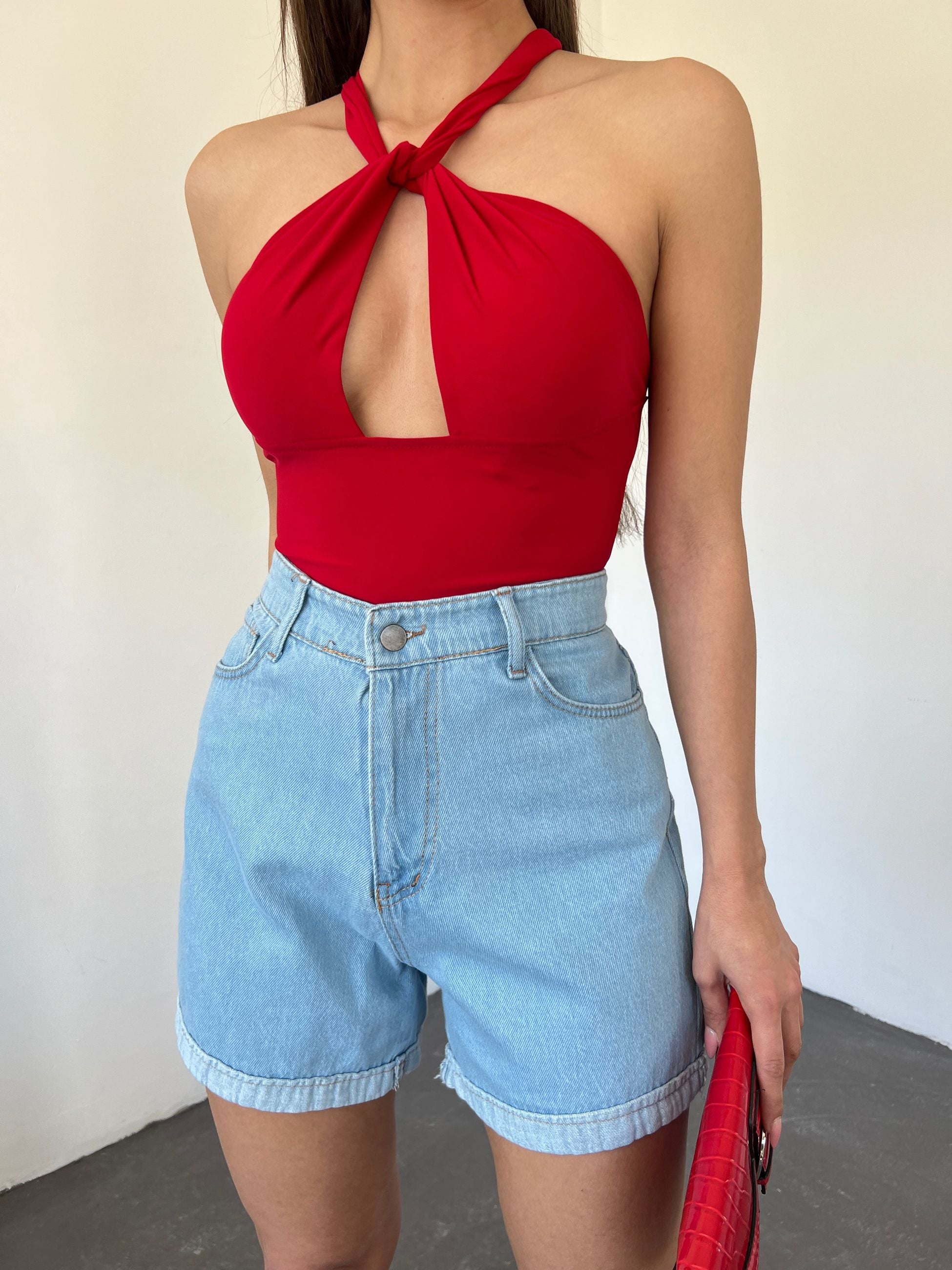 Duble Paça Yıkamalı Denim Şort