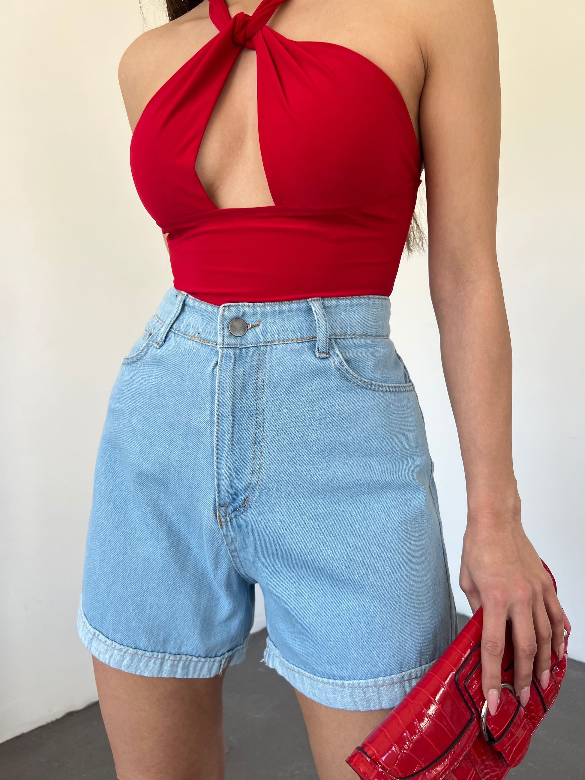 Duble Paça Yıkamalı Denim Şort