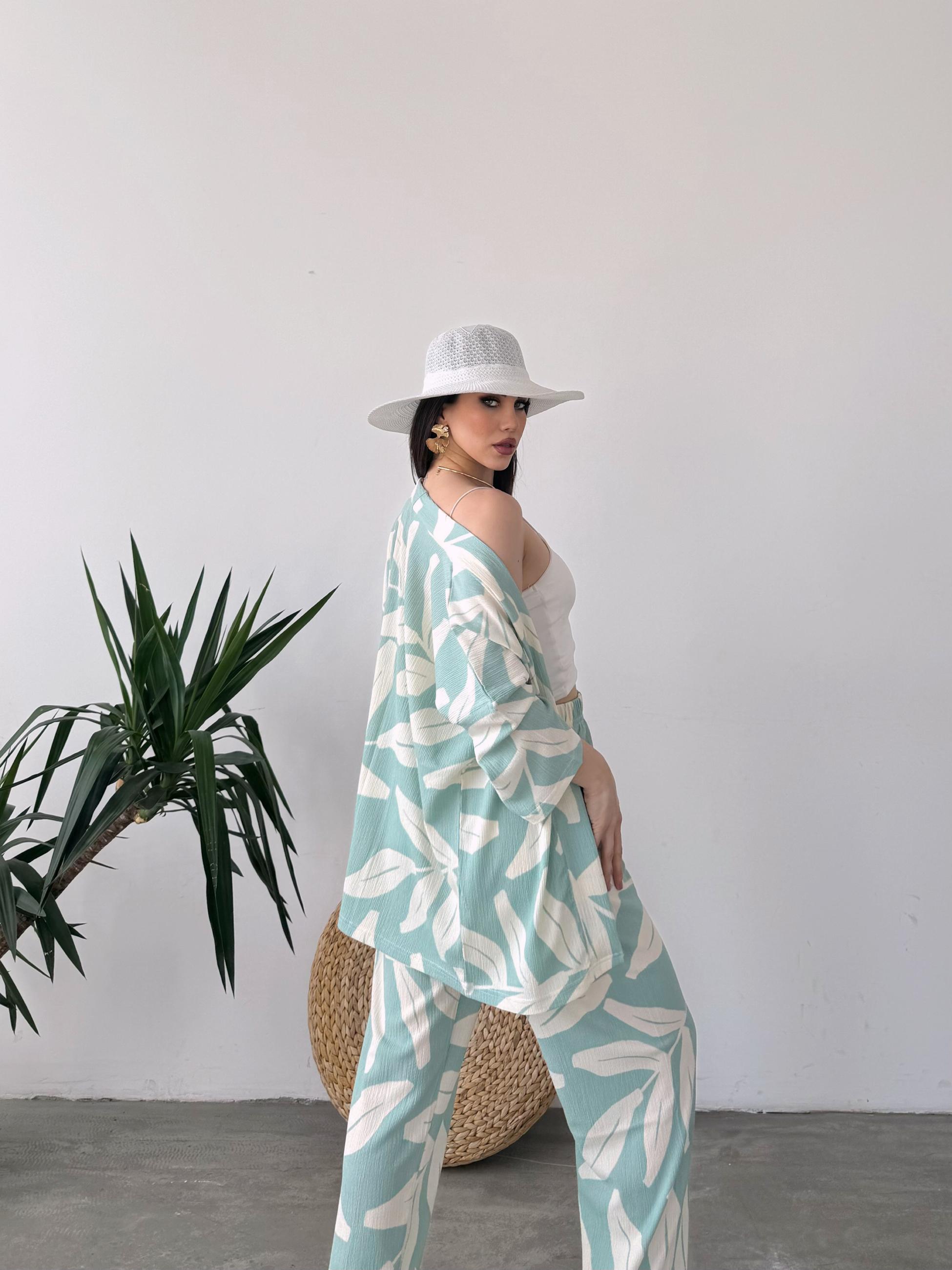 Desenli Kimono Ve Pantolon İkili Takım