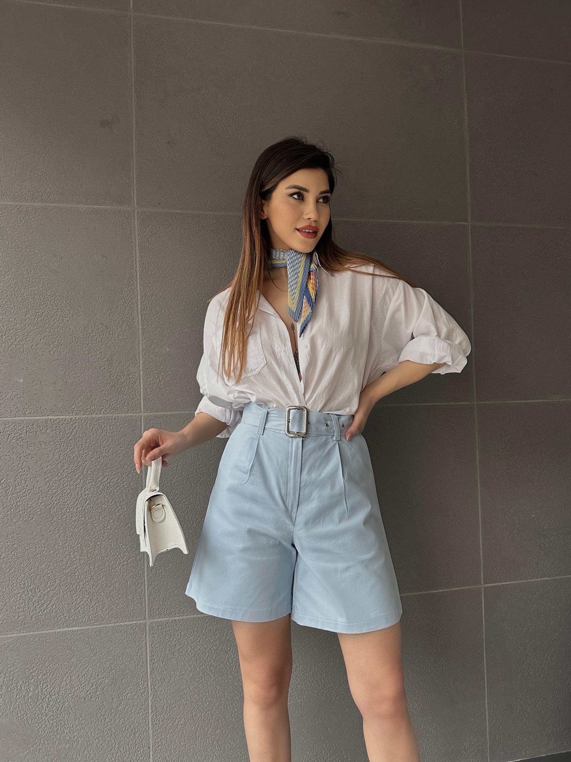 Kuş Gözü Kemerli Geniş Paçalı Mom Şort