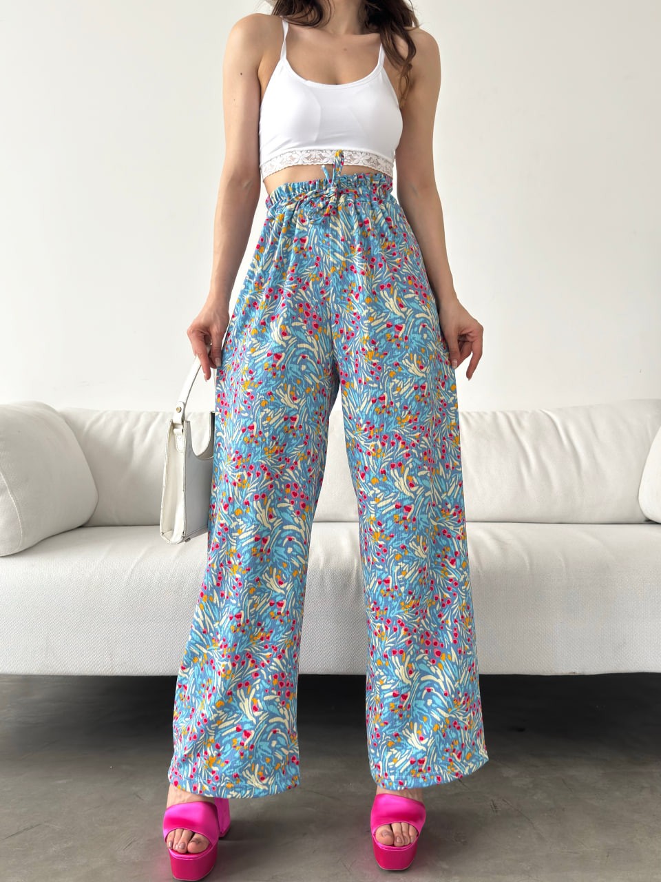 Desenli Beli Lastikli Bürümcük Pantolon