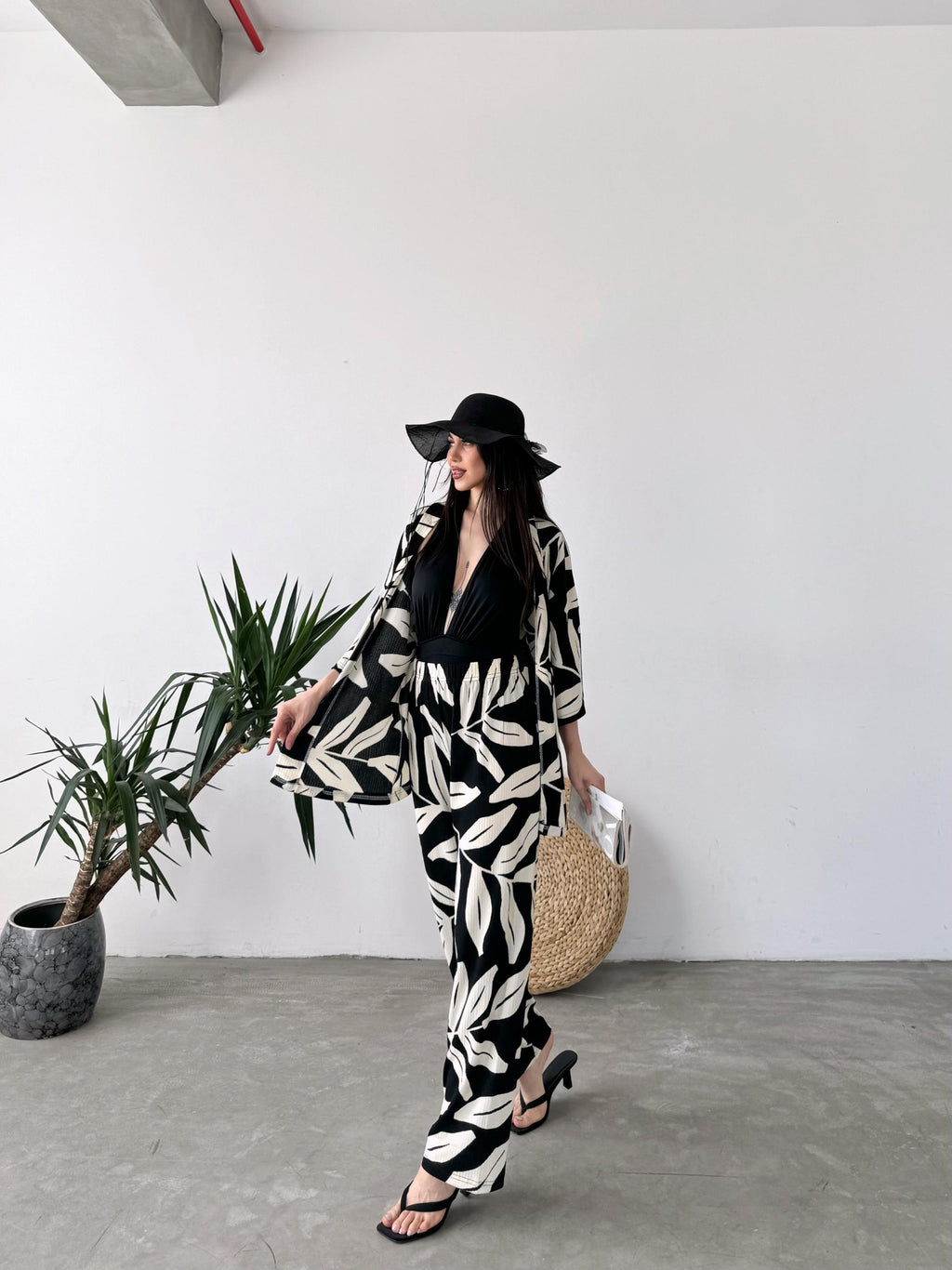 Desenli Kimono Ve Pantolon İkili Takım