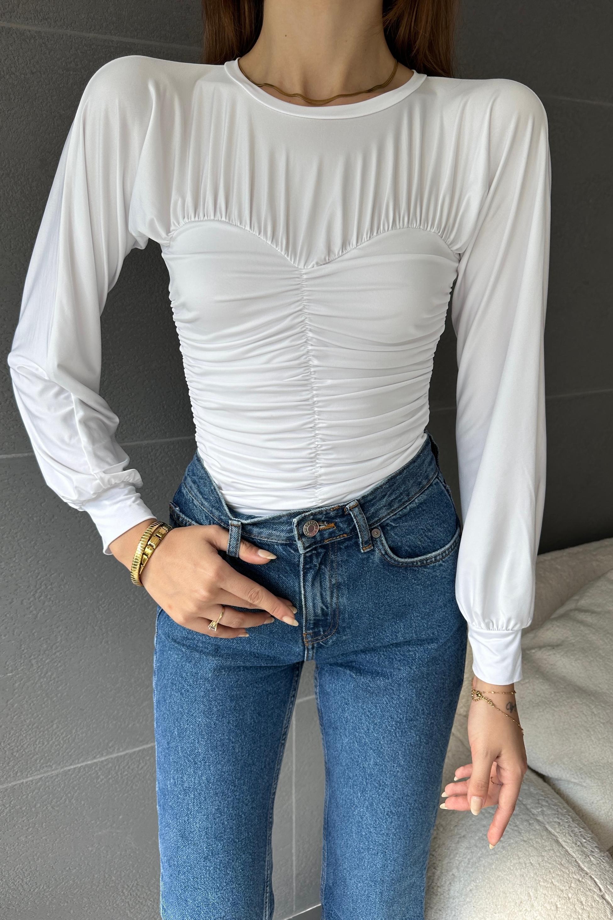 Bisiklet Yaka Drape Detaylı Bluz