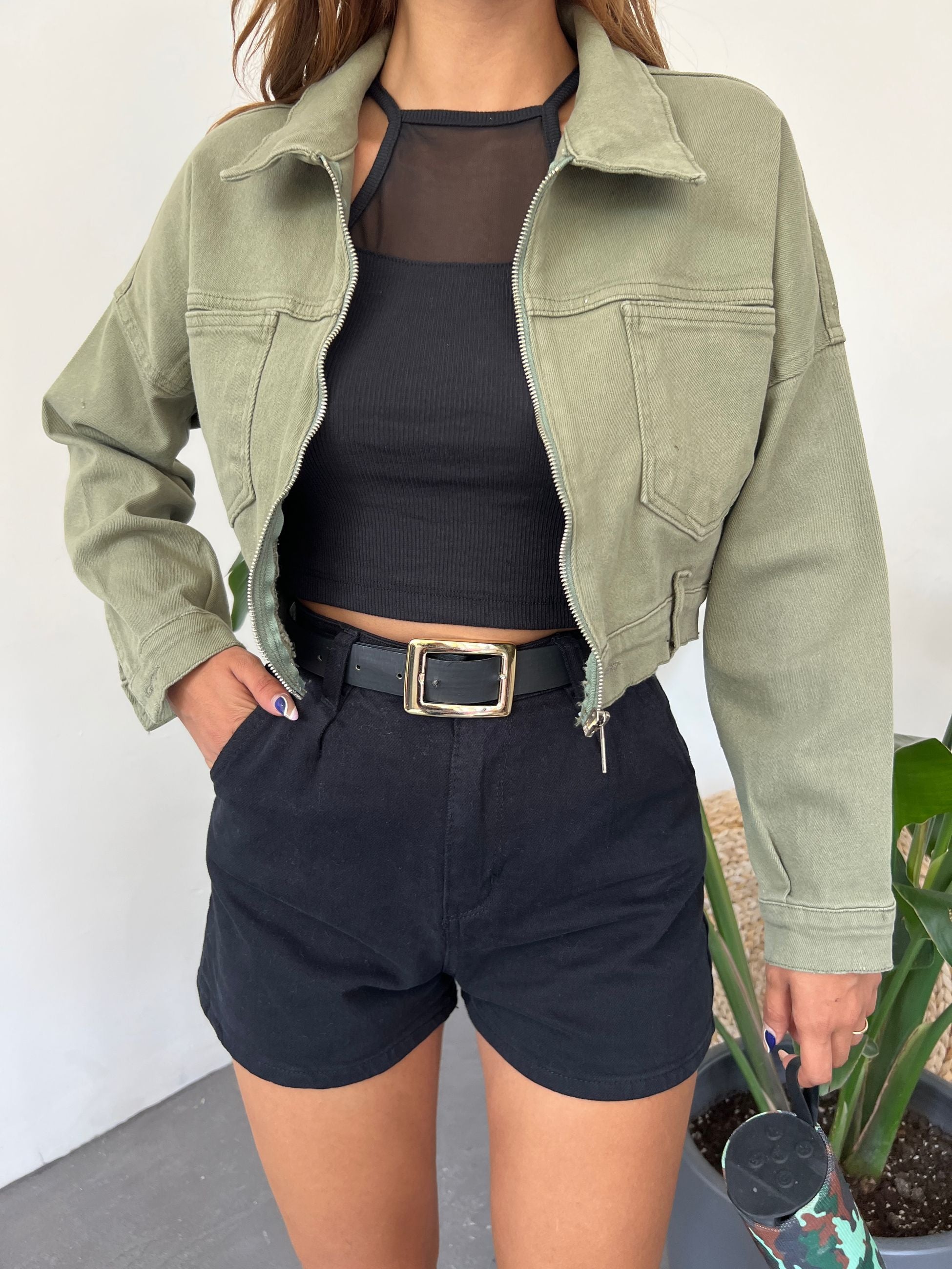 Fermuarlı Çift Cepli Denim Ceket