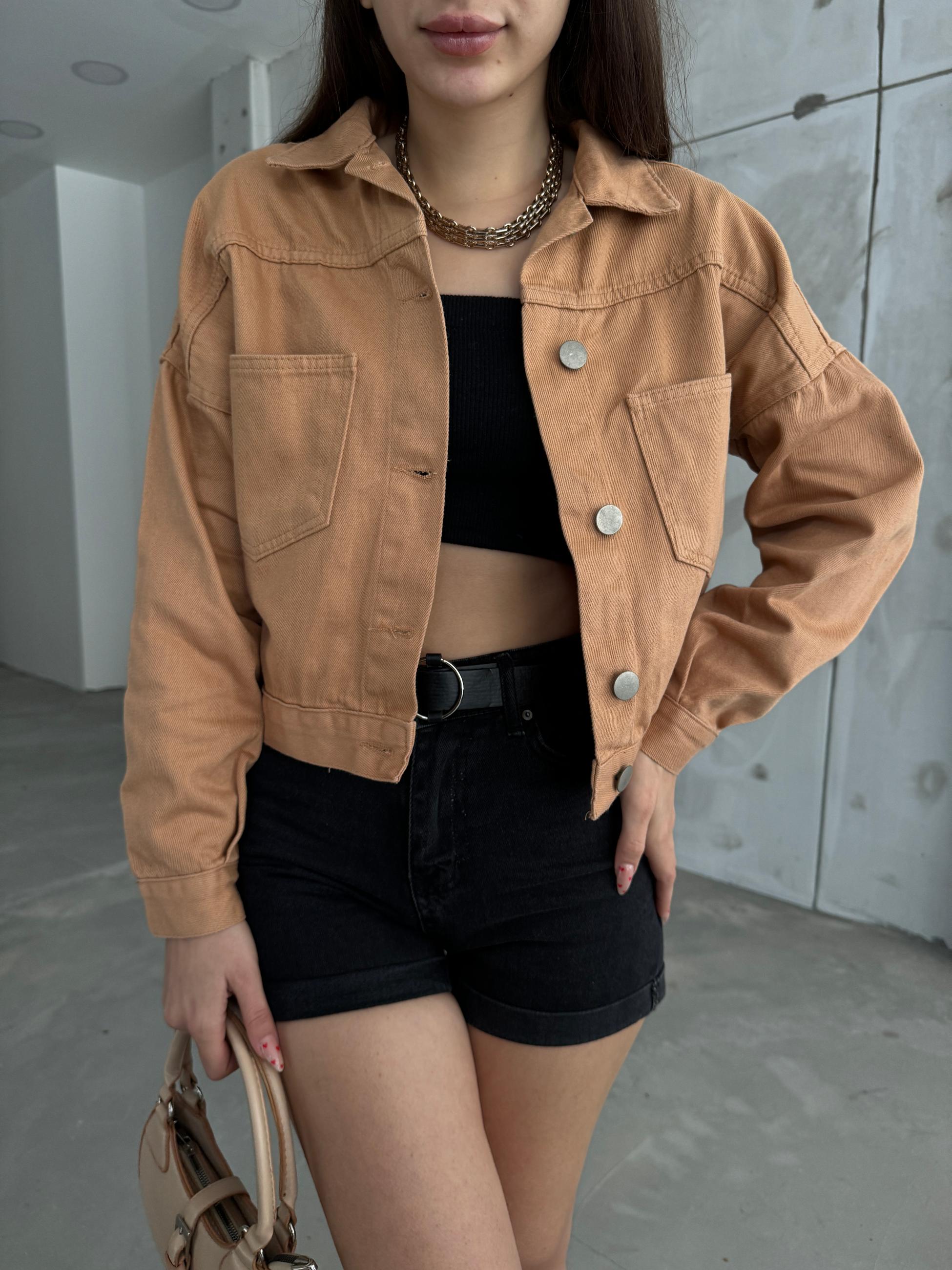 Çift Cepli Denim Crop Ceket