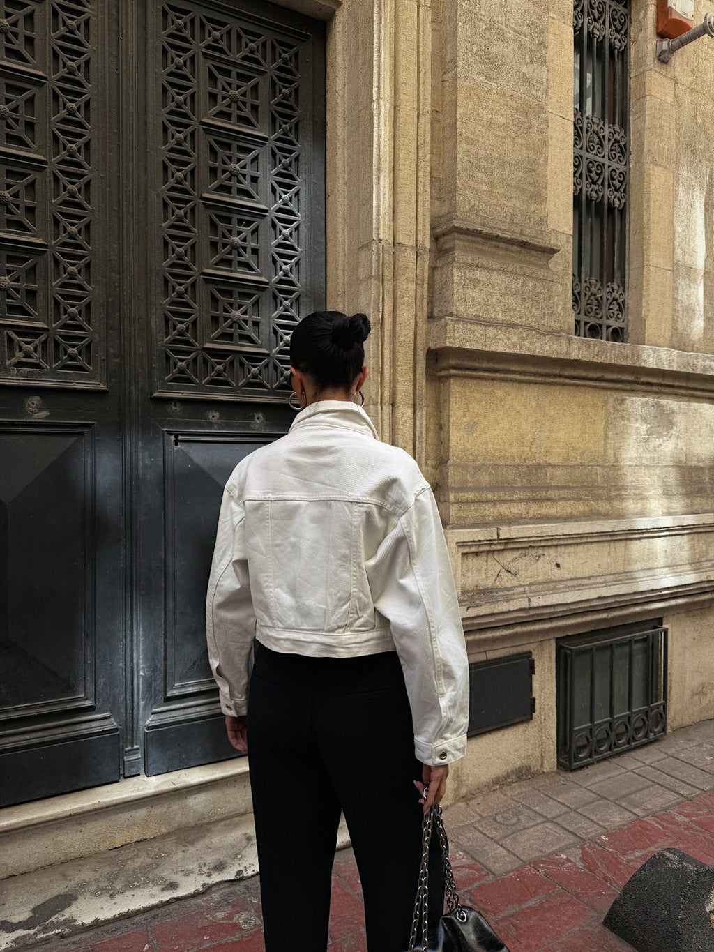 Çift Cep Denim Crop Ceket