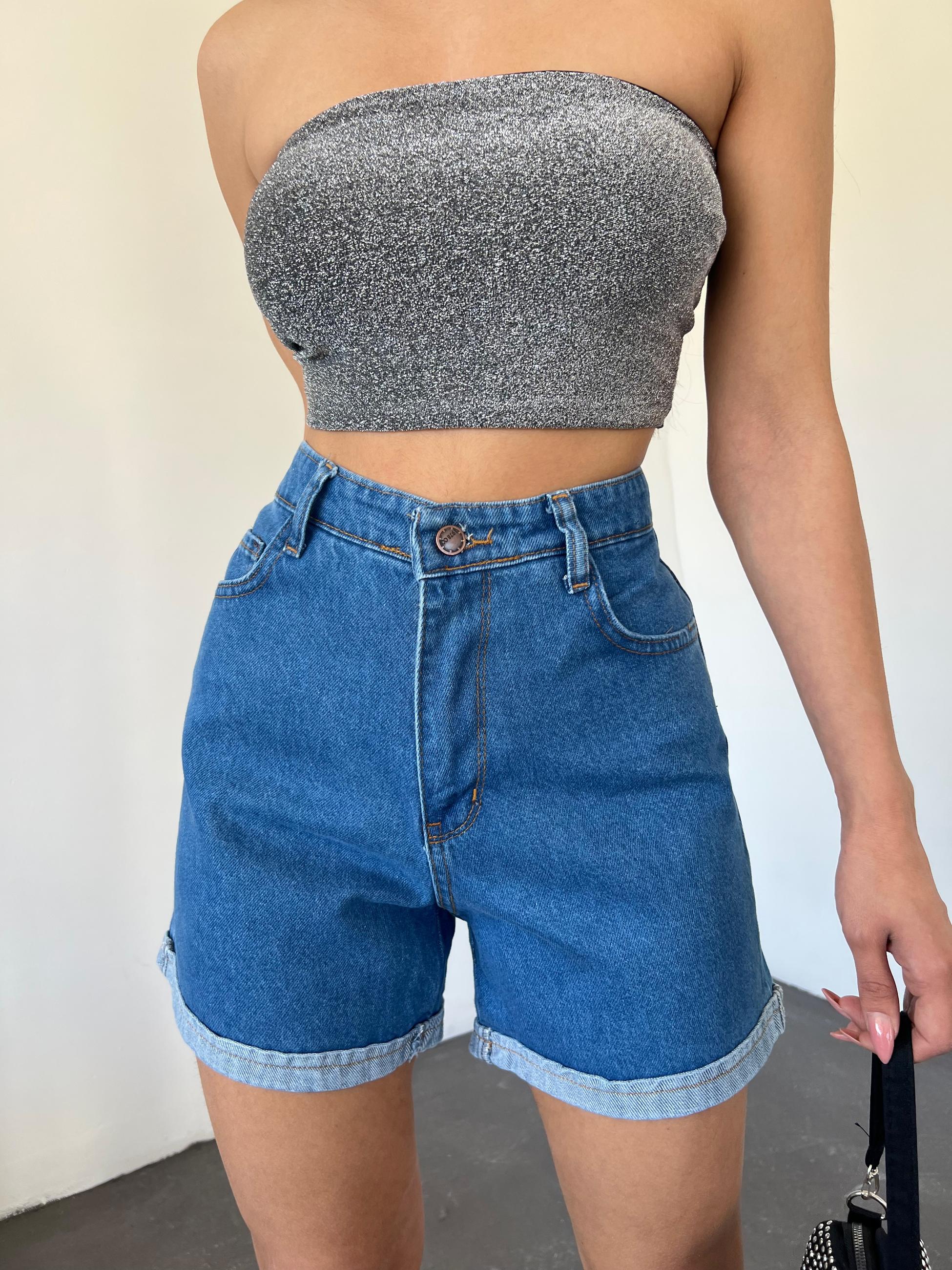 Duble Paça Yıkamalı Denim Şort