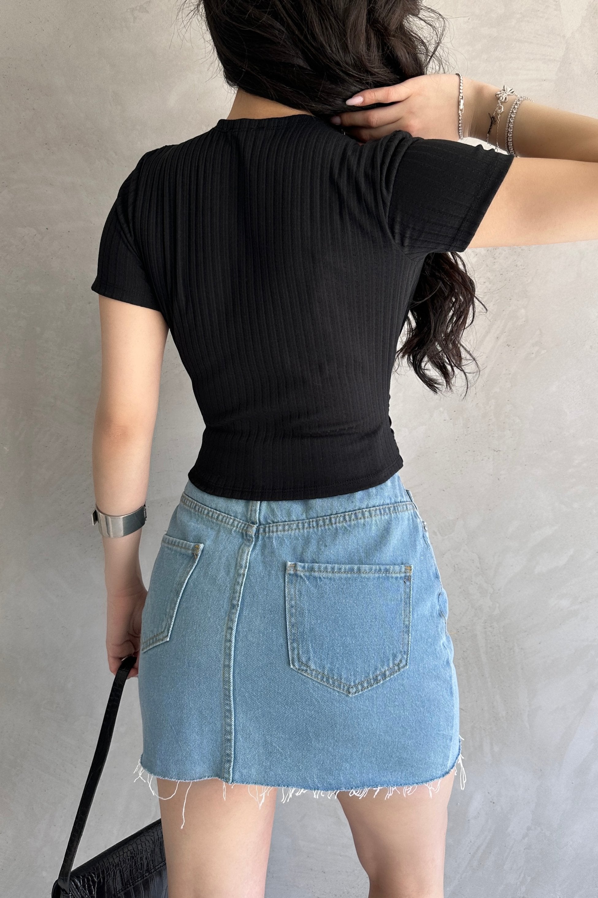 Kruvaze Yaka Crop Bluz