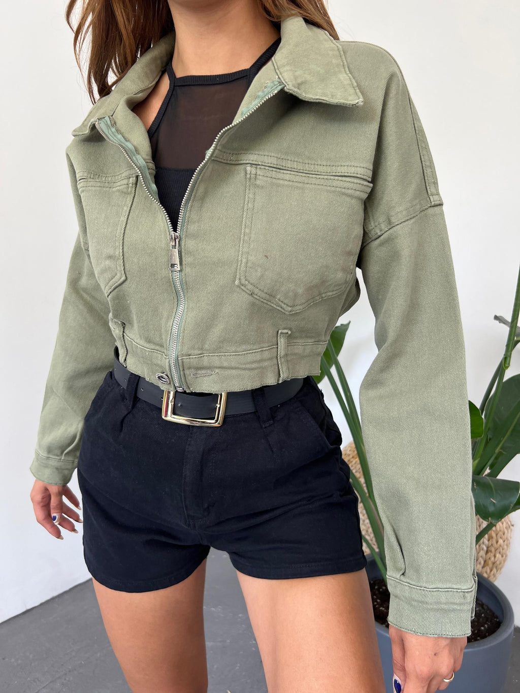 Fermuarlı Çift Cepli Denim Ceket