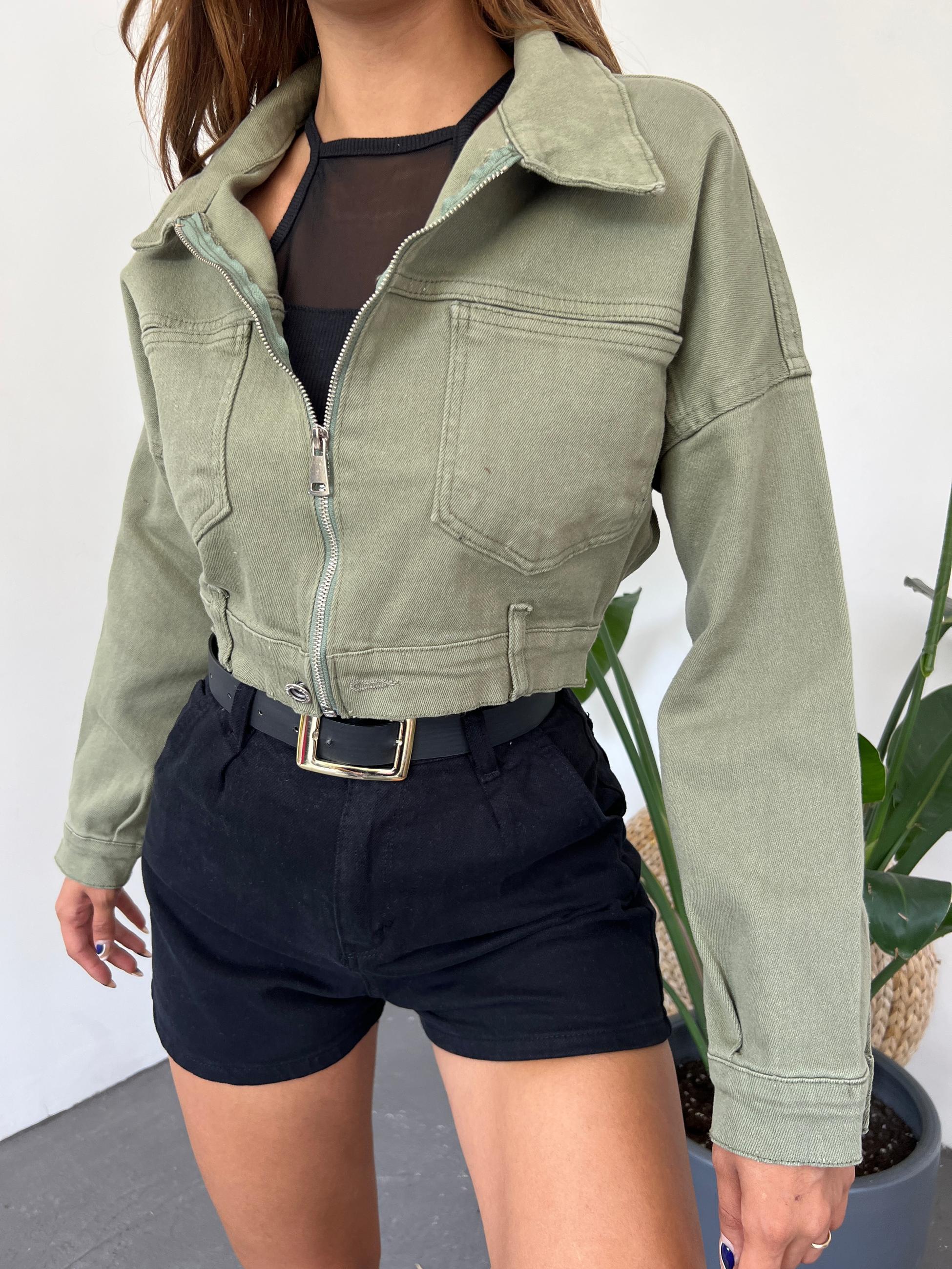 Fermuarlı Çift Cepli Denim Ceket