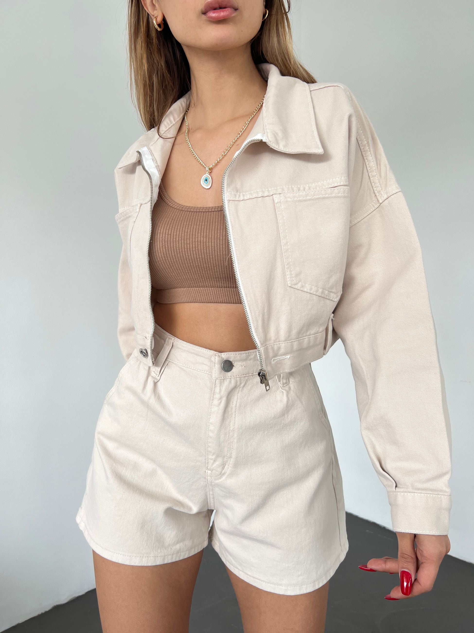 Fermuarlı Çift Cepli Denim Ceket