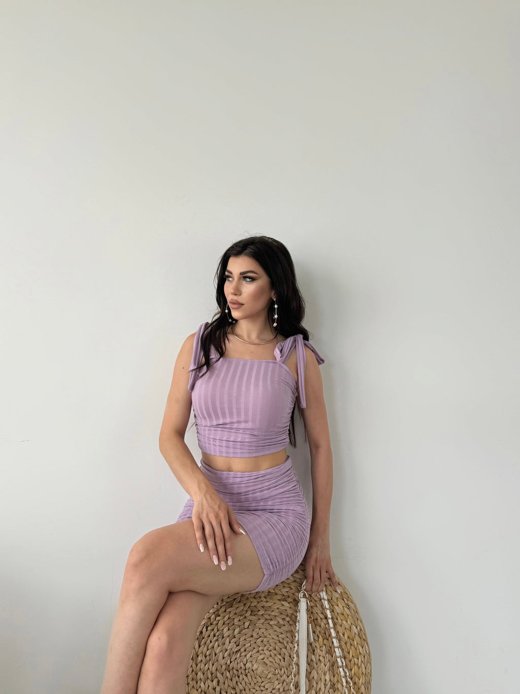 Bağcık Detaylı Crop Bluz Ve Etek İkili Takım