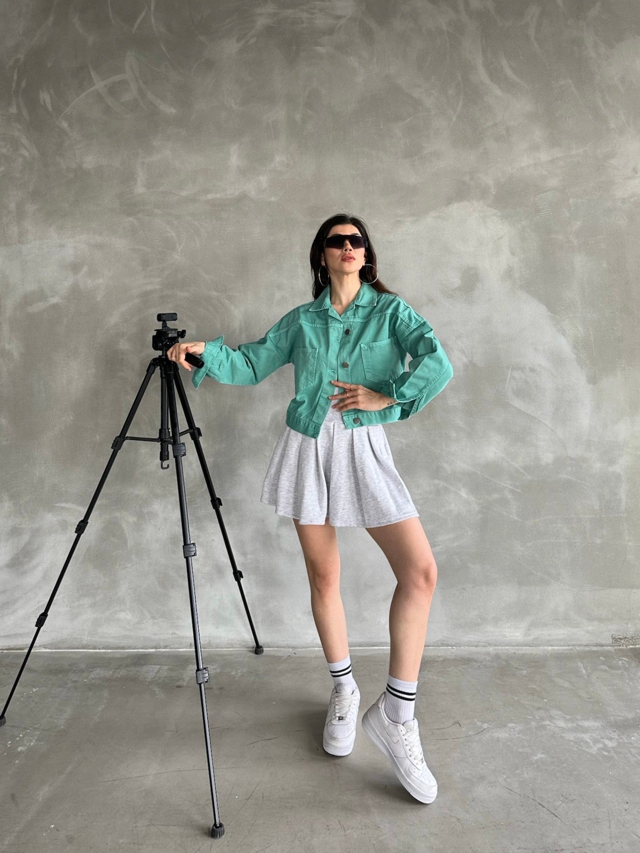 Çift Cepli Denim Crop Ceket