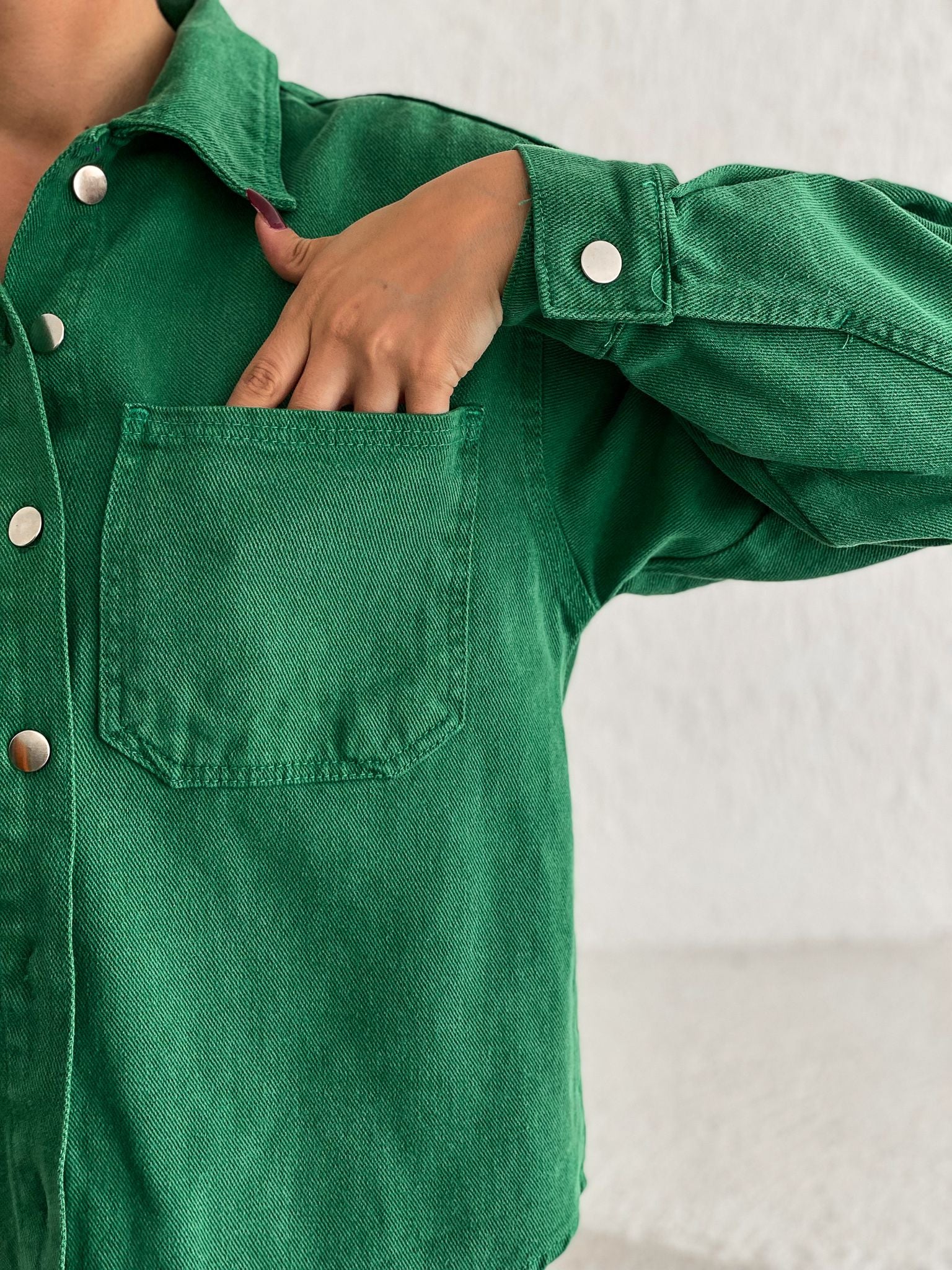 Çift Cepli Oversize Denim Gömlek Ceket
