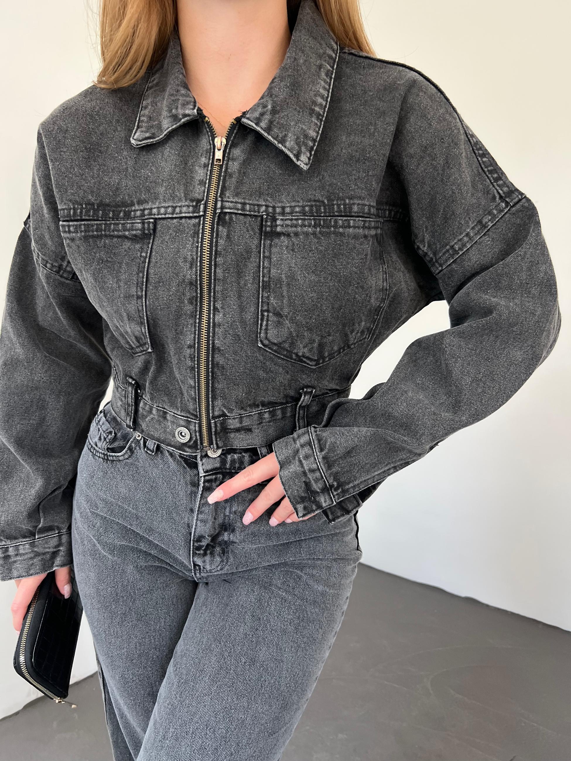 Fermuarlı Çift Cepli Denim Ceket
