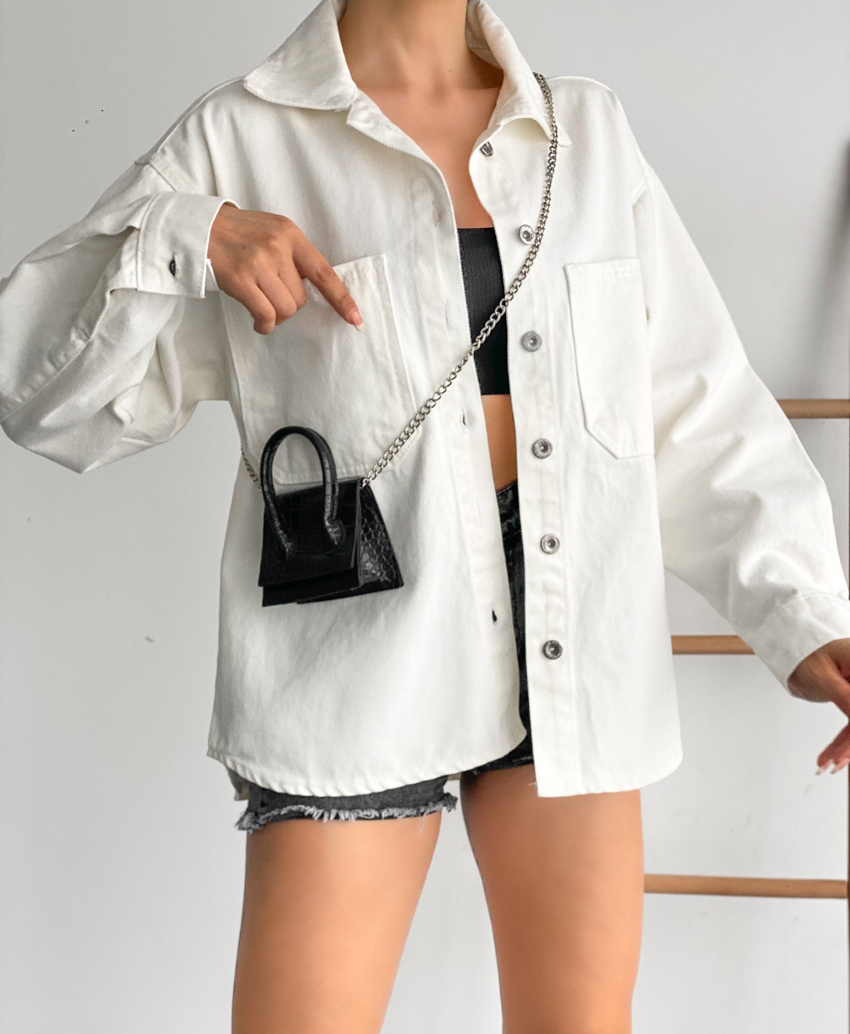 Çift Cepli Oversize Denim Gömlek Ceket