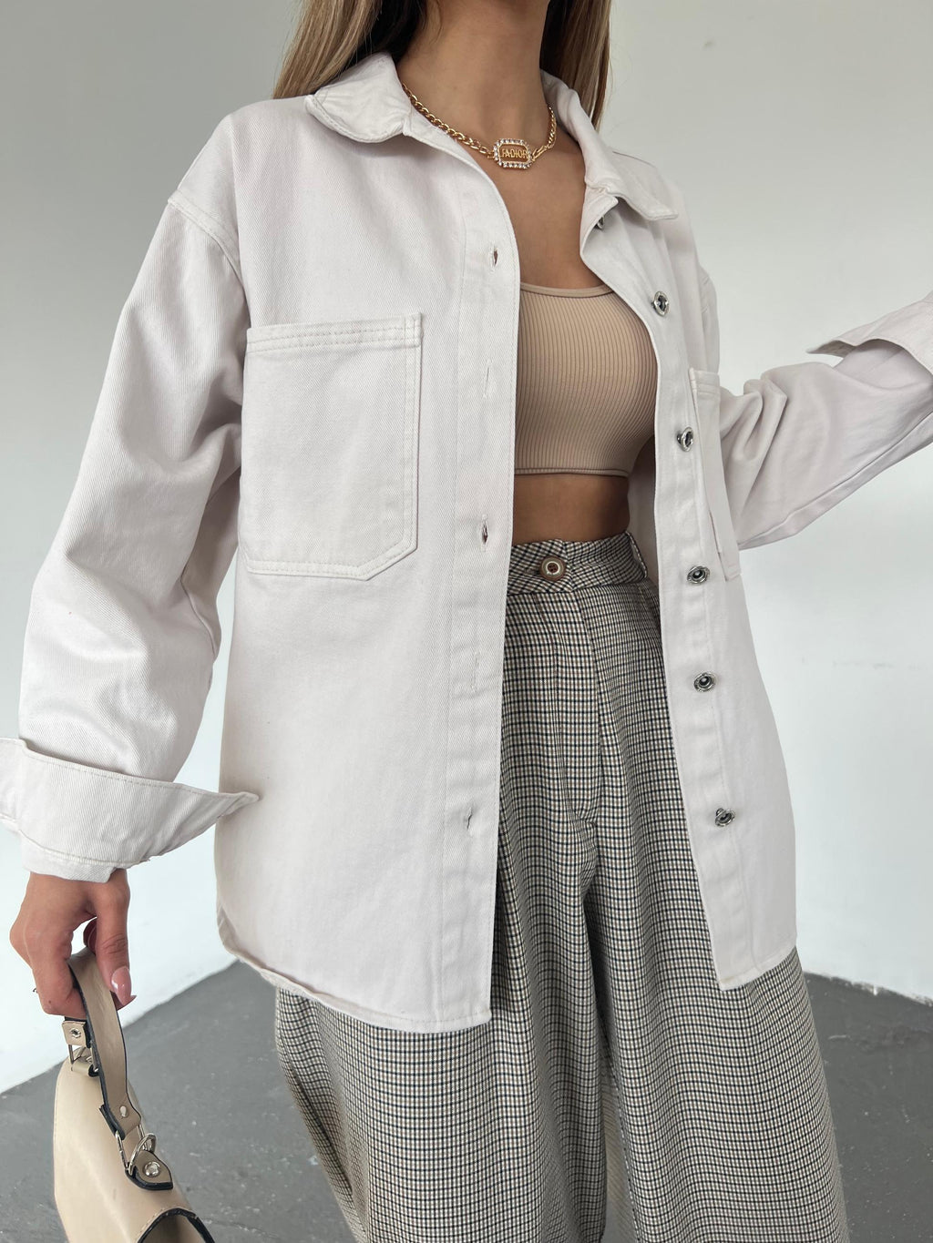 Çift Cepli Oversize Denim Gömlek Ceket