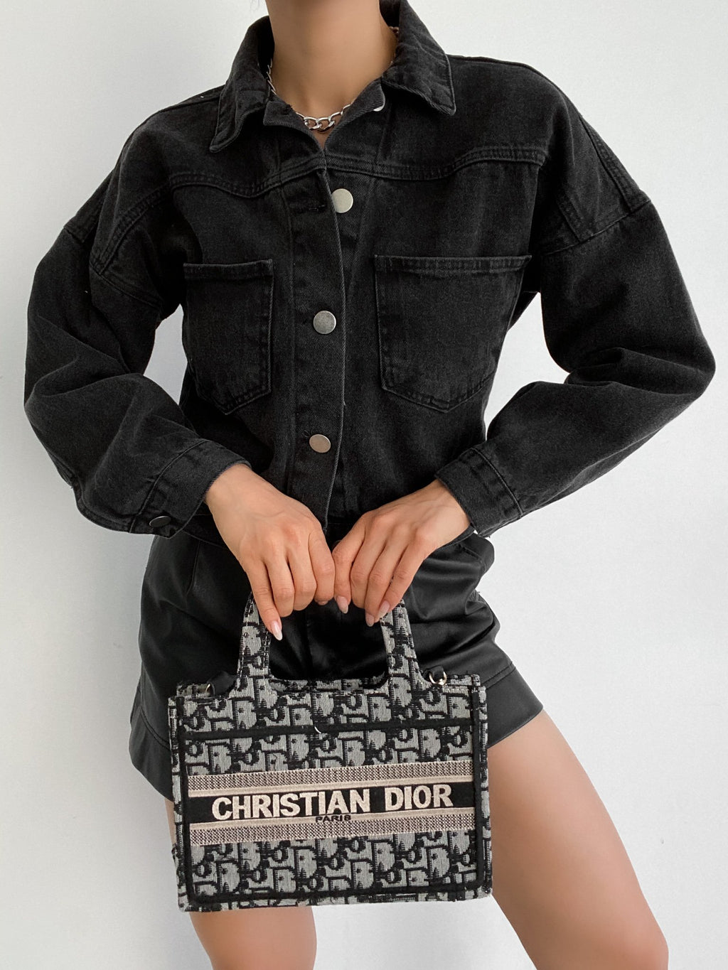 Çift Cepli Denim Crop Ceket