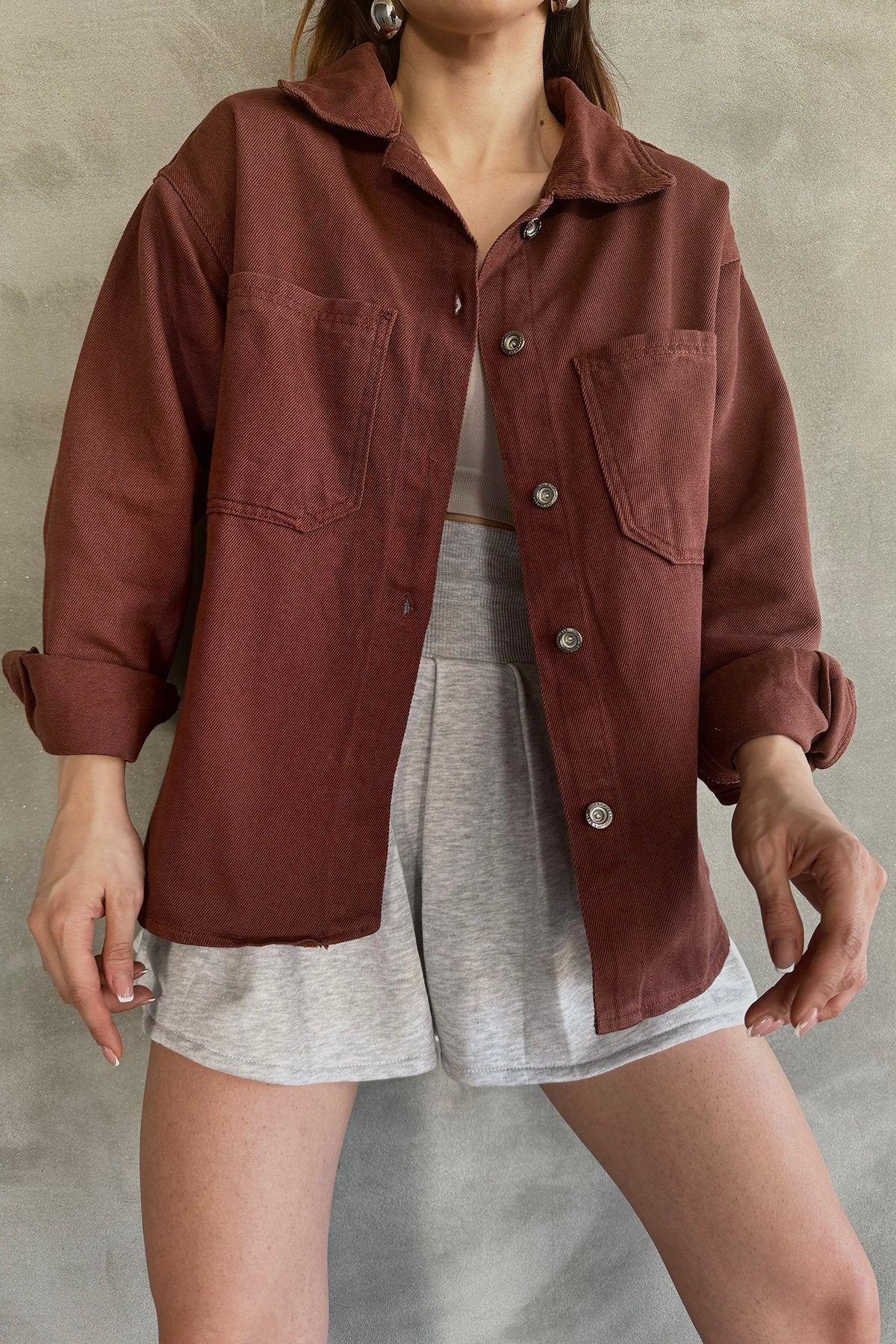 Çift Cepli Oversize Denim Gömlek Ceket