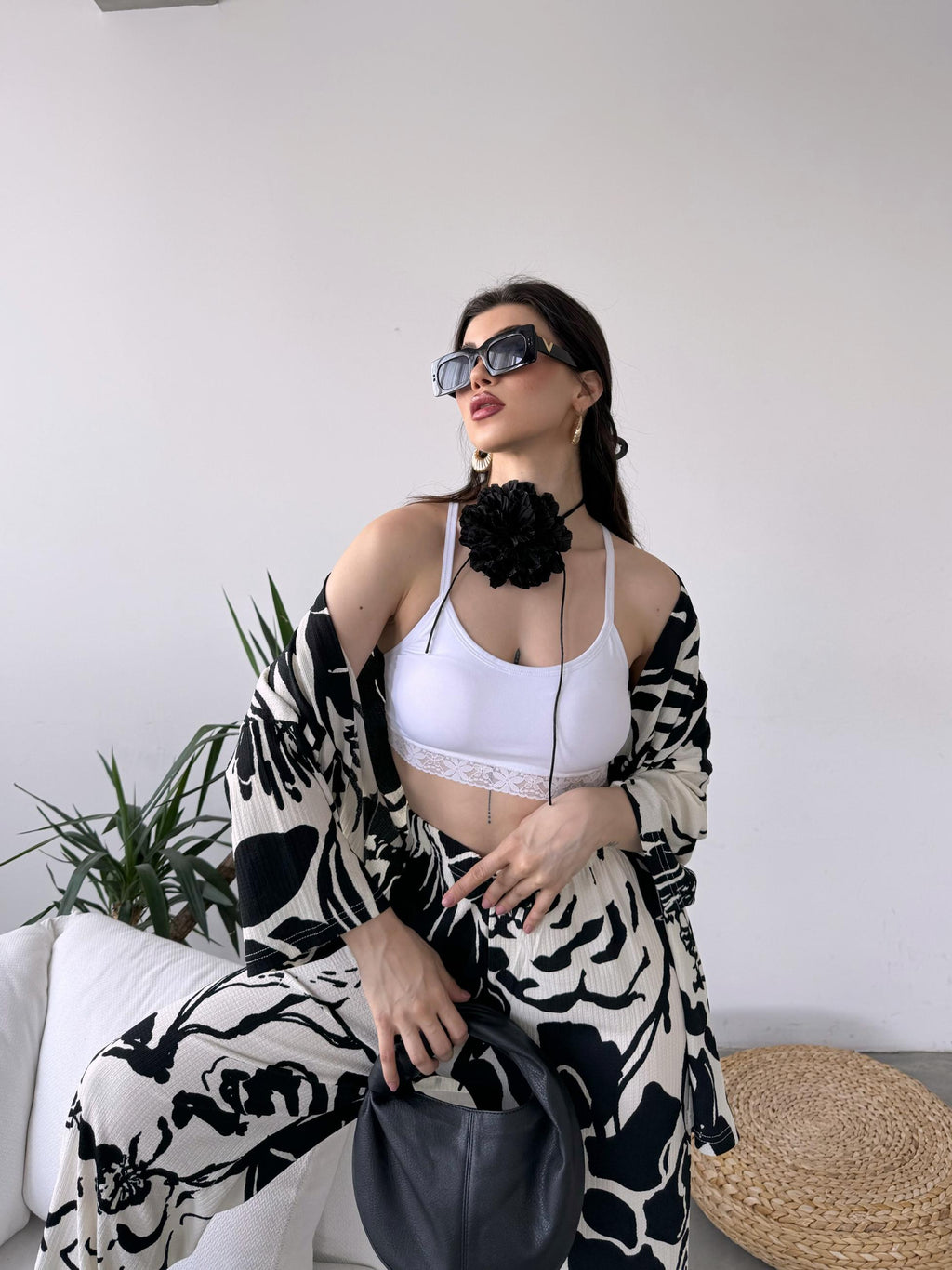 Desenli Kimono Ve Pantolon İkili Takım