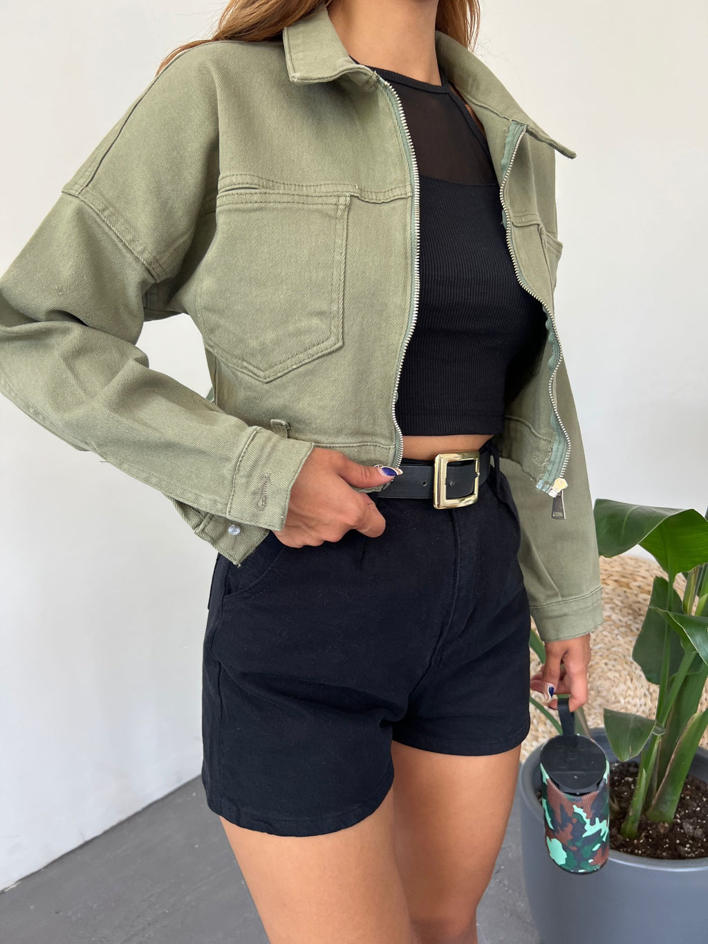 Fermuarlı Çift Cepli Denim Ceket