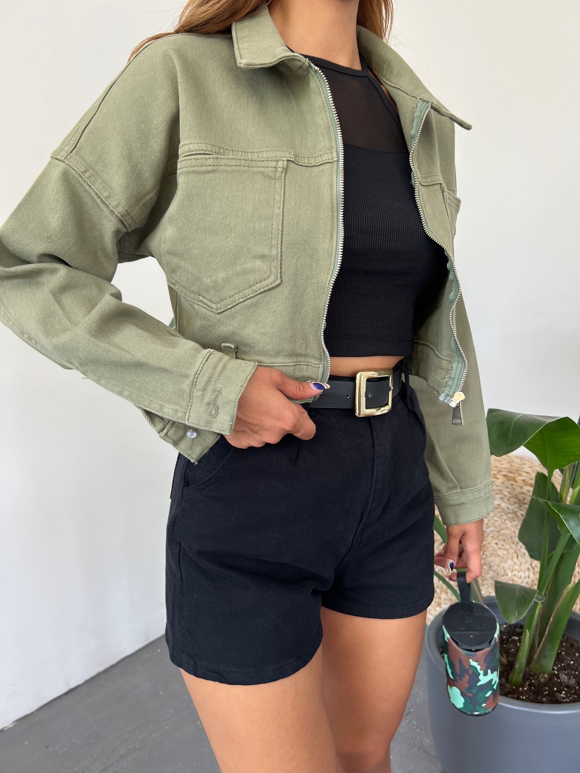 Fermuarlı Çift Cepli Denim Ceket