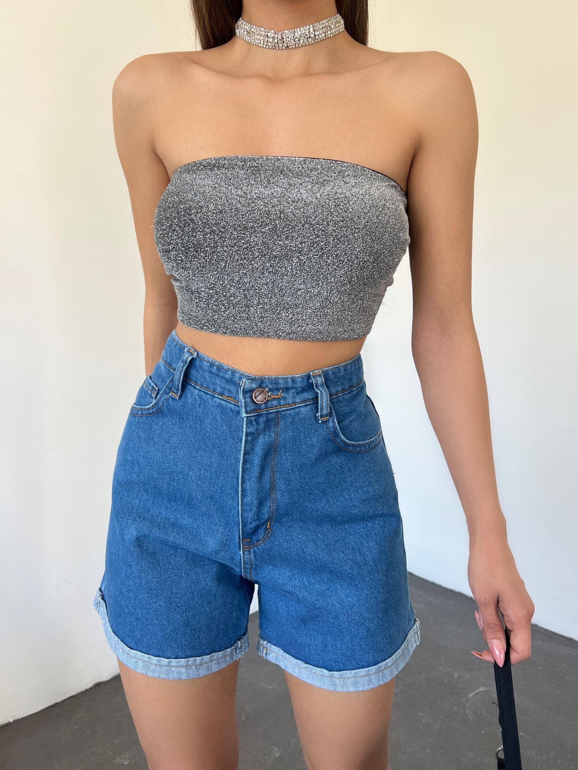 Duble Paça Yıkamalı Denim Şort