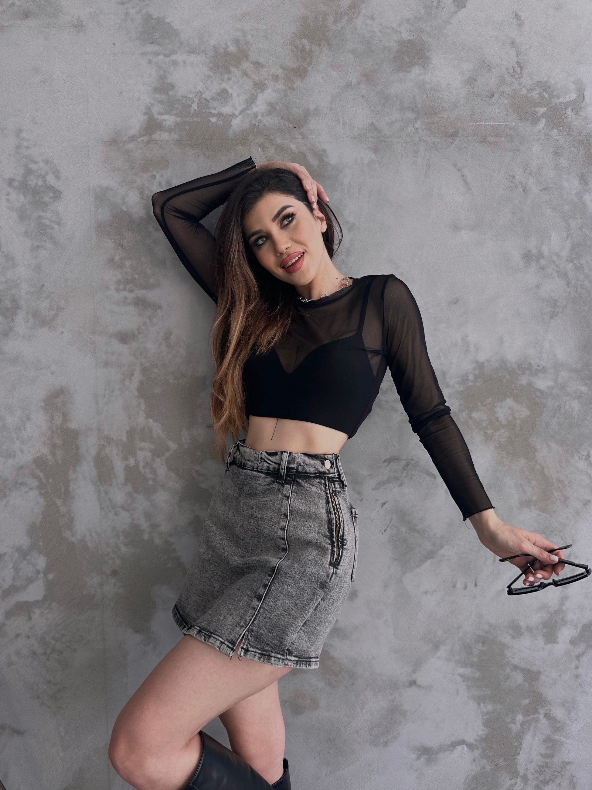 Yırtmaç Detaylı Denim Şort Etek