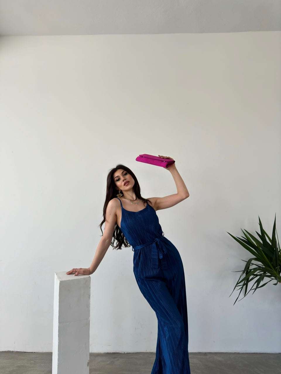İp Askılı Kuşaklı Krinkle Tulum
