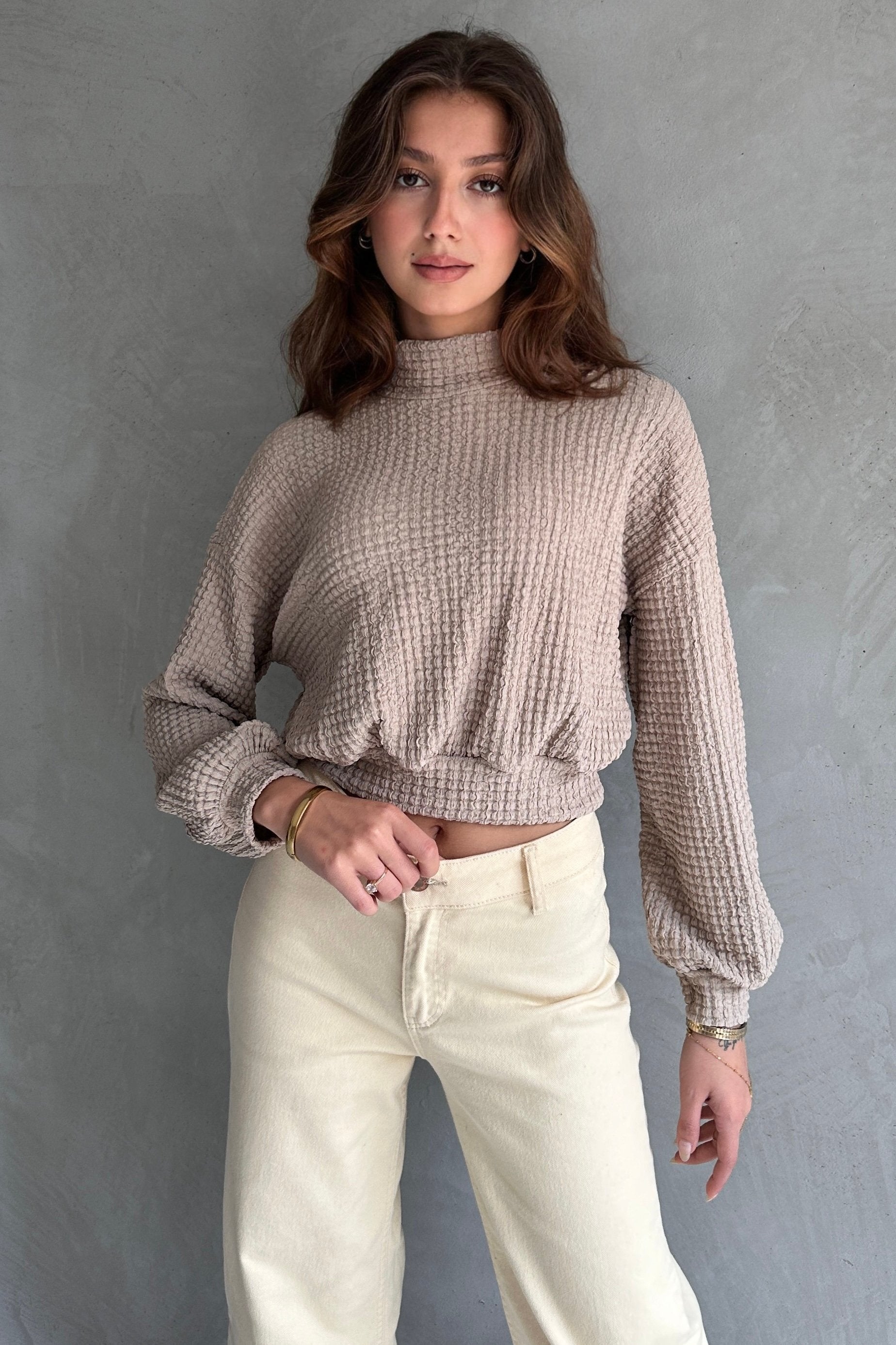 Balıkçı Yaka Dokulu Crop Bluz