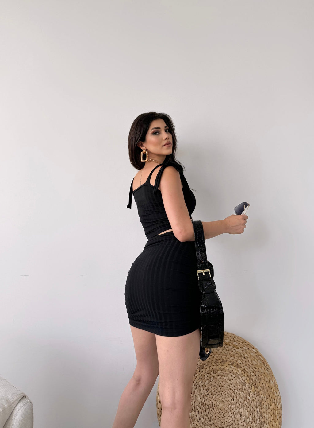 Bağcık Detaylı Crop Bluz Ve Etek İkili Takım