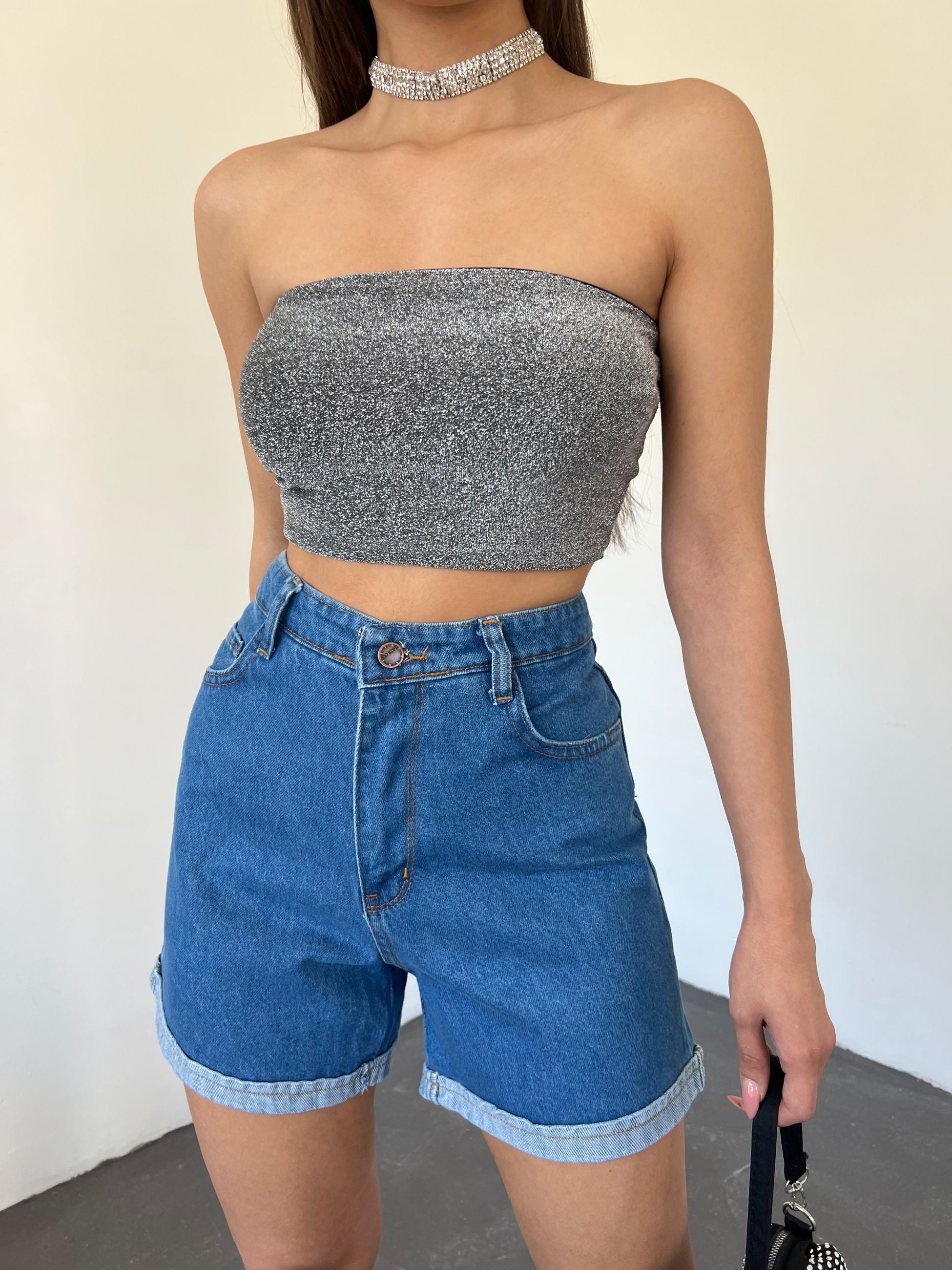 Duble Paça Yıkamalı Denim Şort