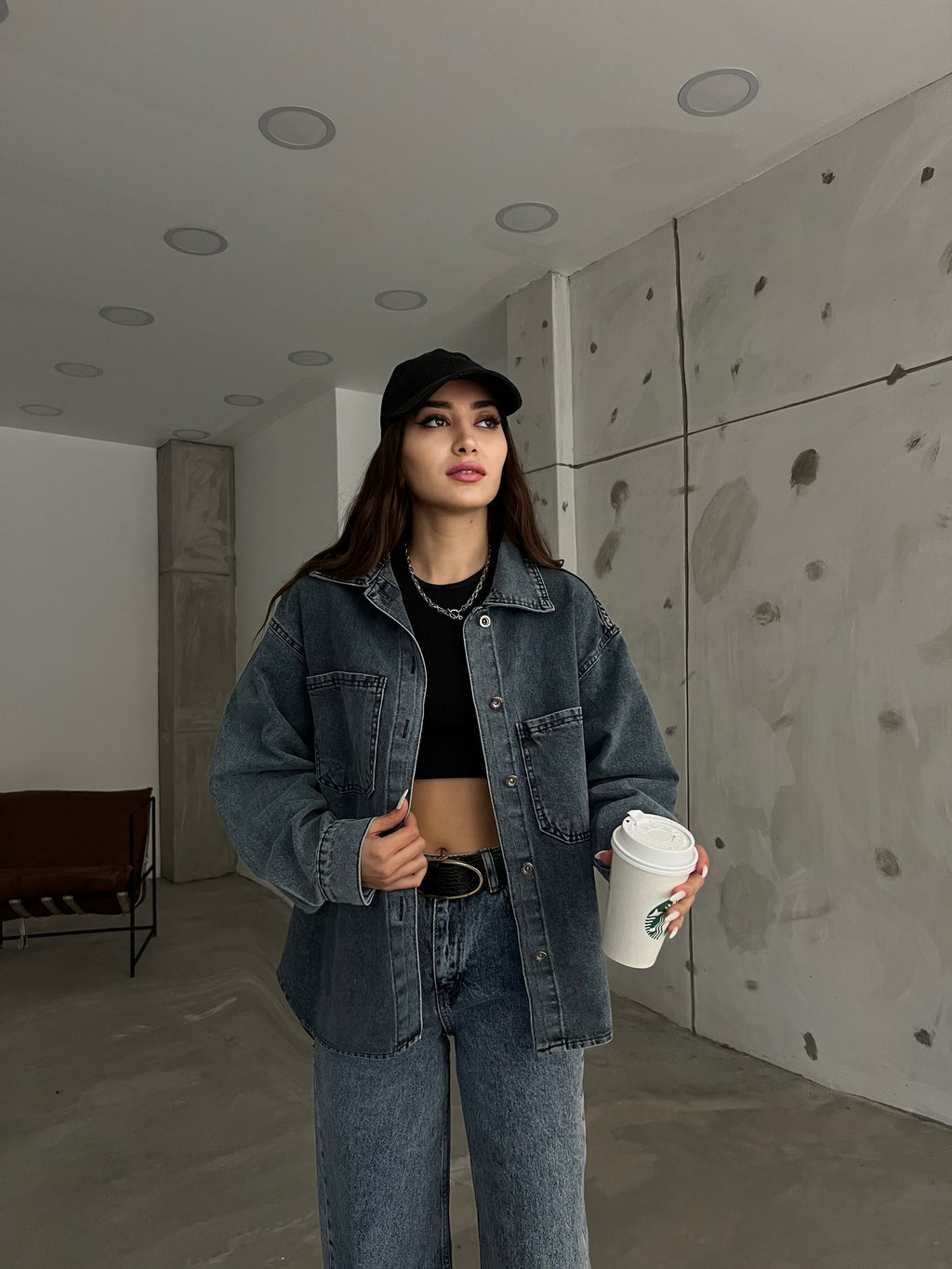 Çift Cepli Oversize Denim Gömlek Ceket