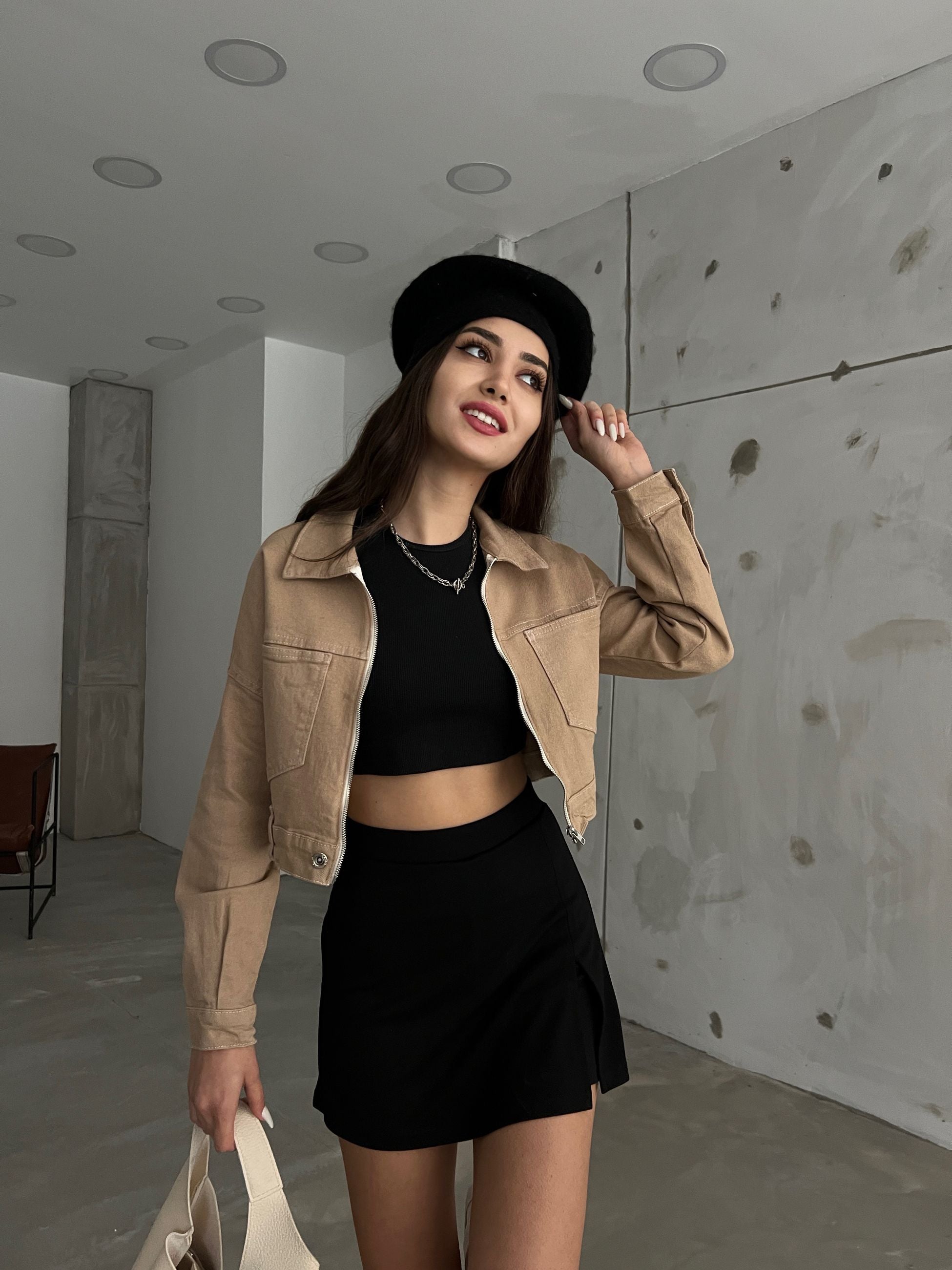 Fermuarlı Çift Cepli Denim Ceket