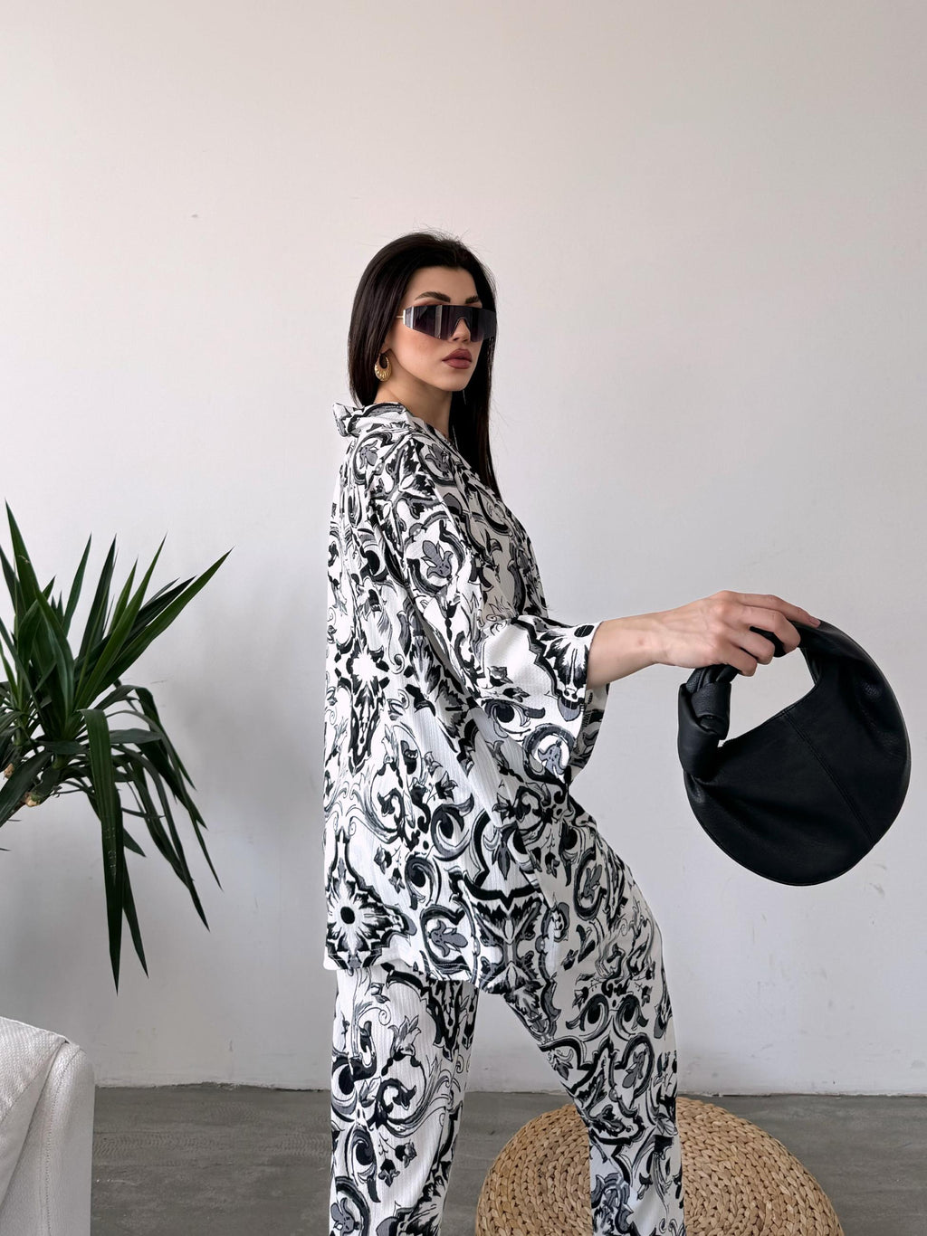 Desenli Kimono Ve Pantolon İkili Takım