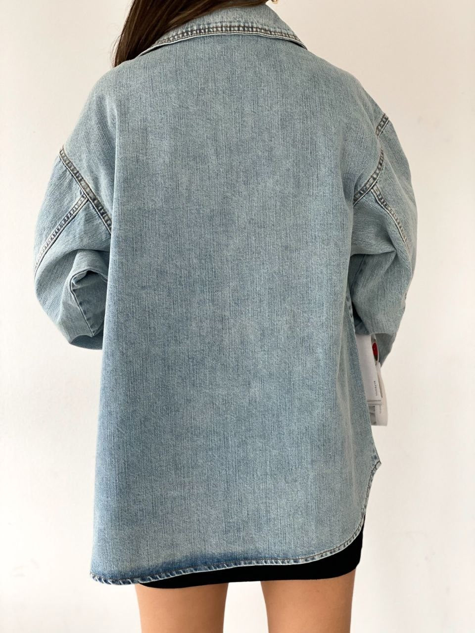 Çift Cepli Oversize Denim Gömlek Ceket