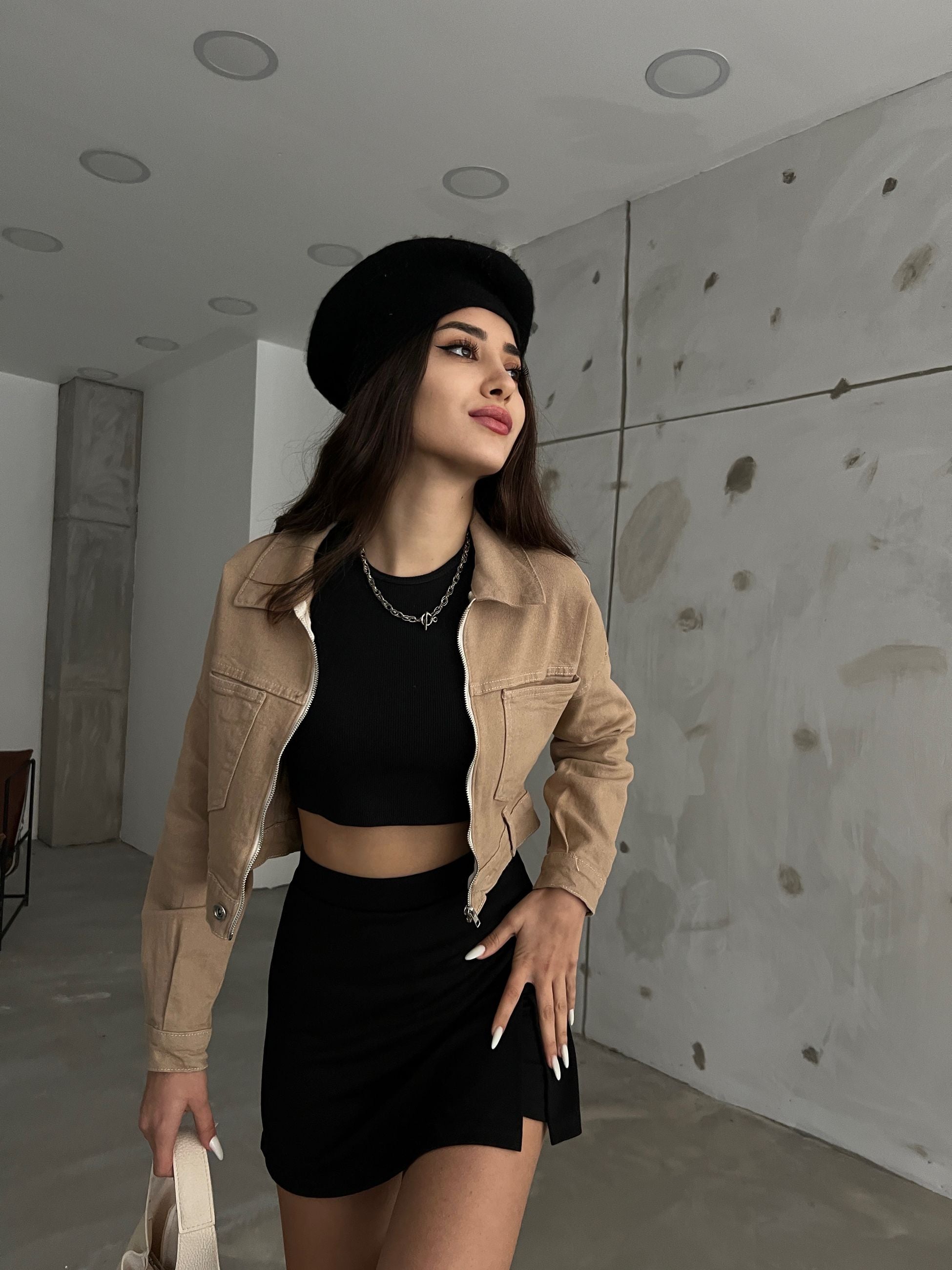 Fermuarlı Çift Cepli Denim Ceket