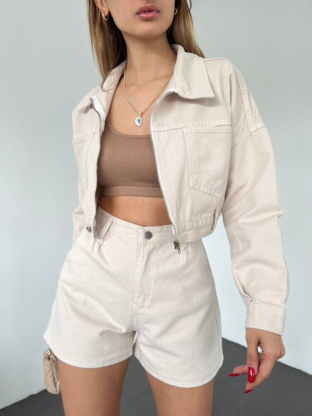 Fermuarlı Çift Cepli Denim Ceket