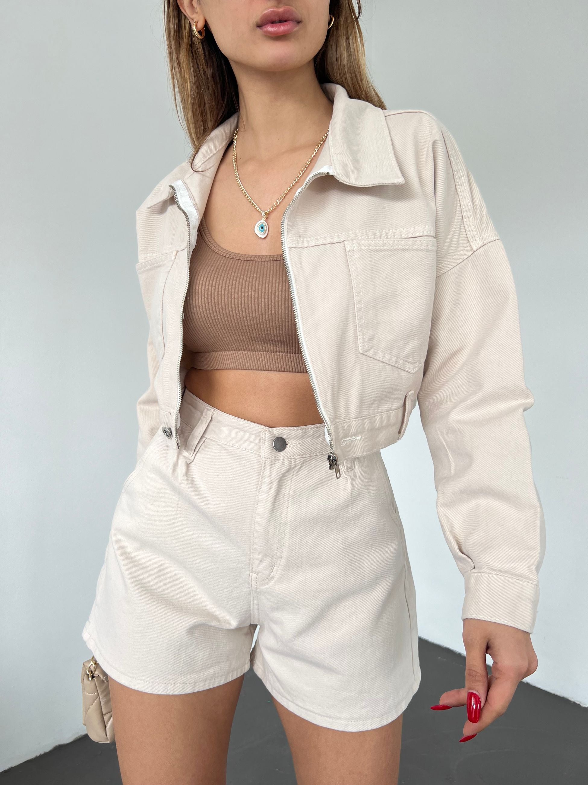 Fermuarlı Çift Cepli Denim Ceket