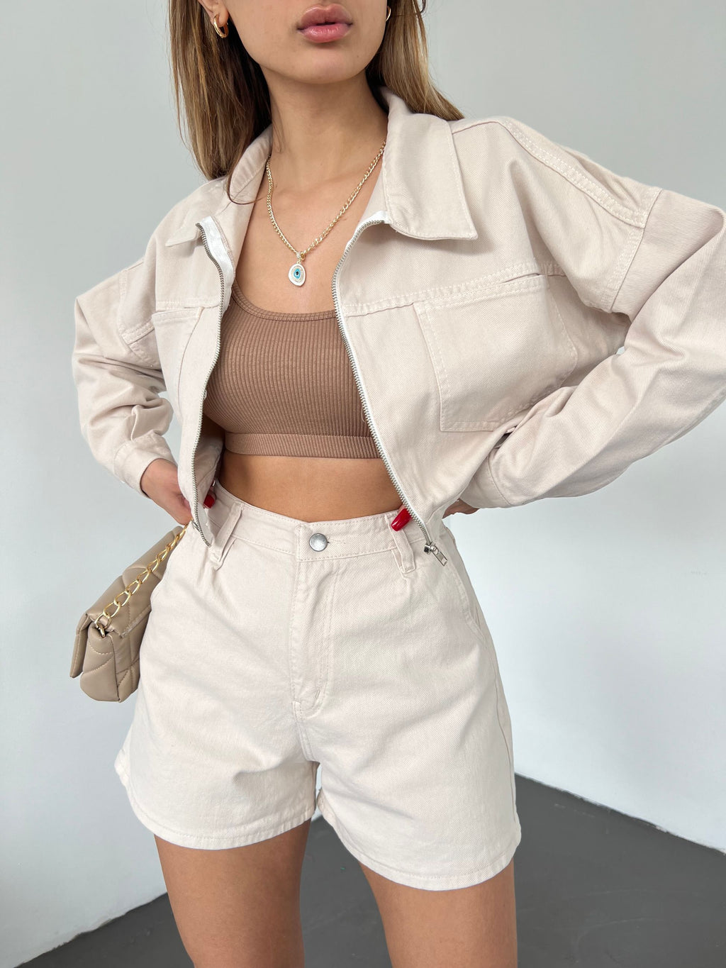 Fermuarlı Çift Cepli Denim Ceket