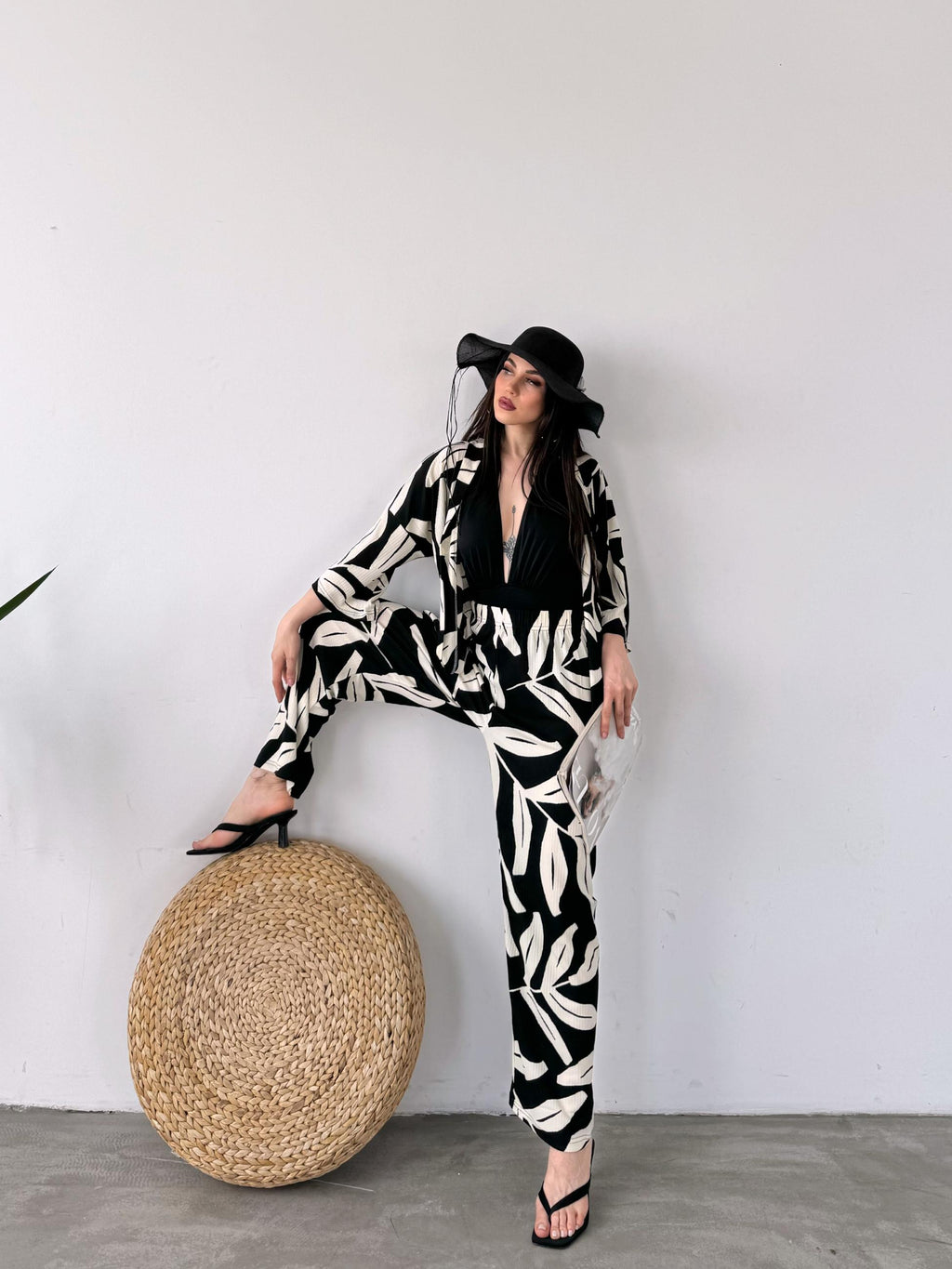 Desenli Kimono Ve Pantolon İkili Takım