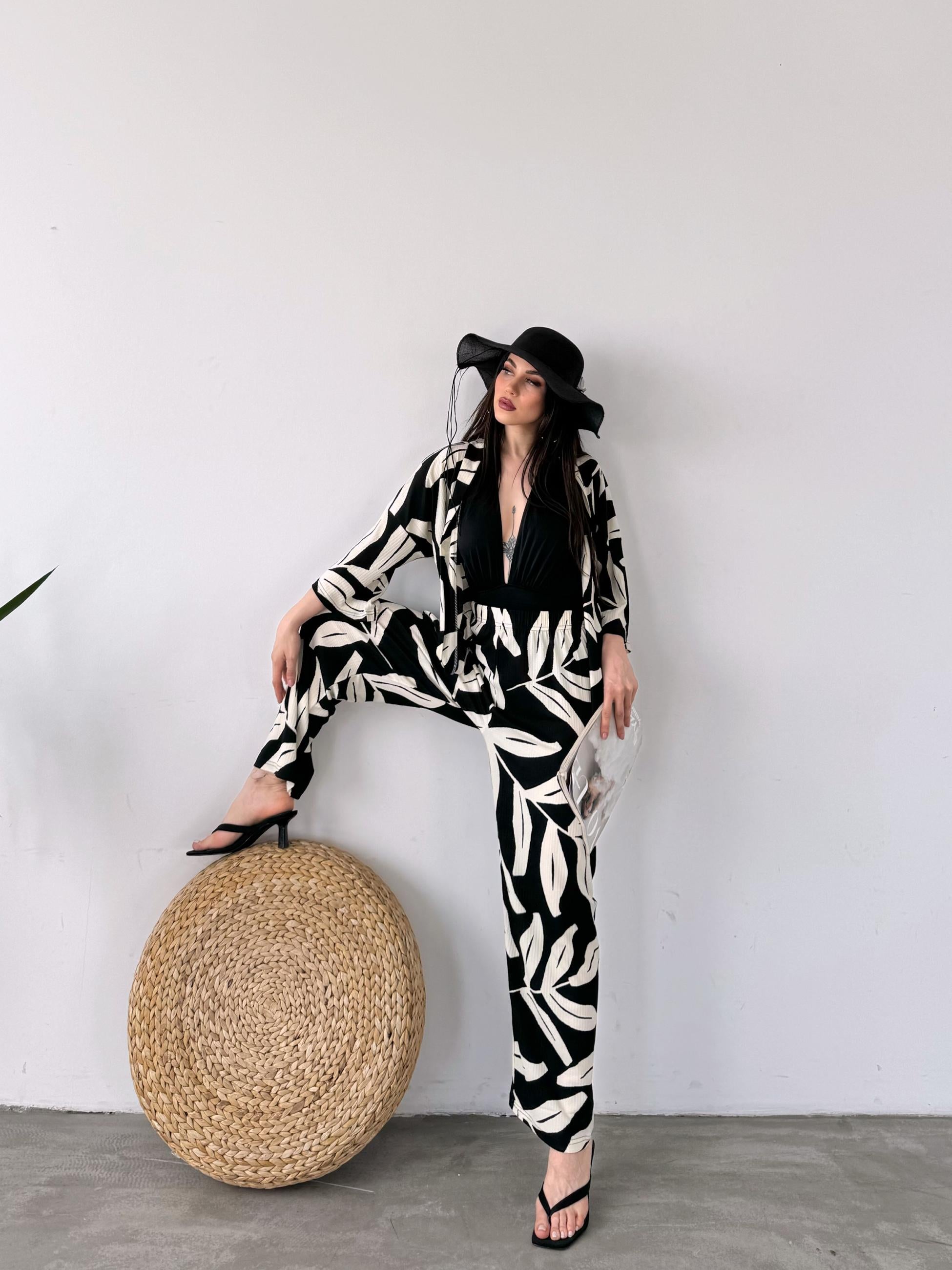 Desenli Kimono Ve Pantolon İkili Takım