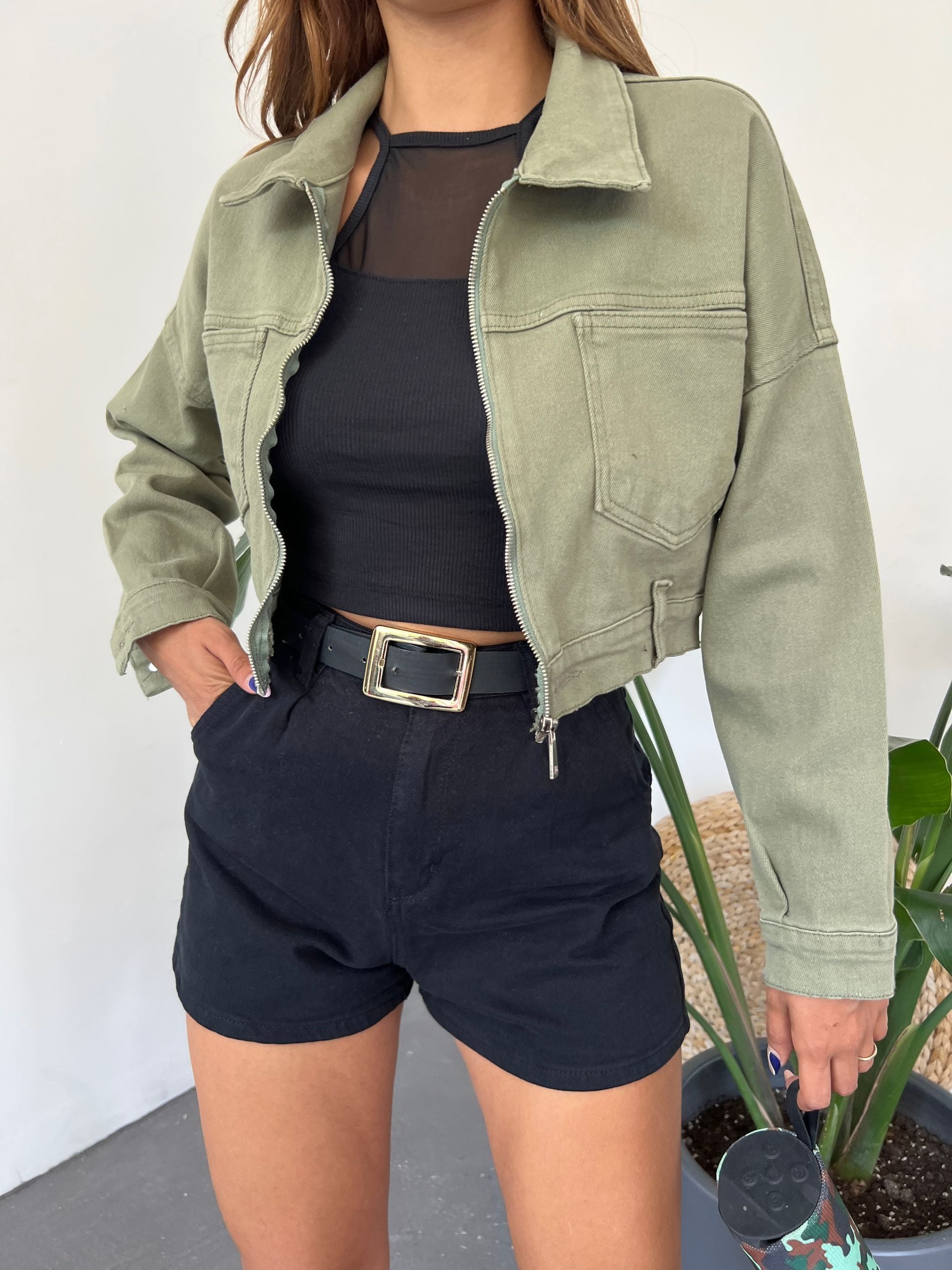 Fermuarlı Çift Cepli Denim Ceket