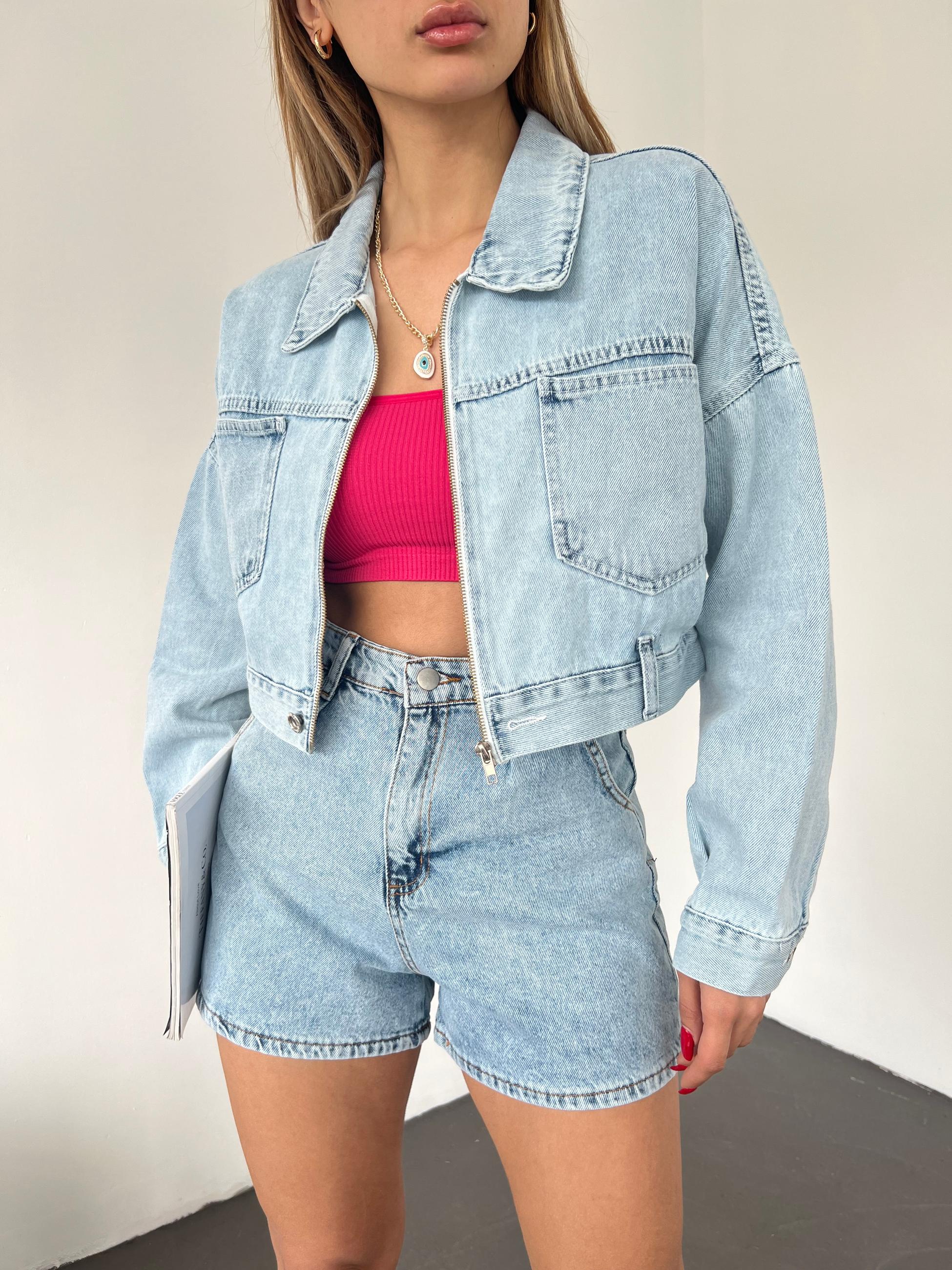 Fermuarlı Çift Cepli Denim Ceket