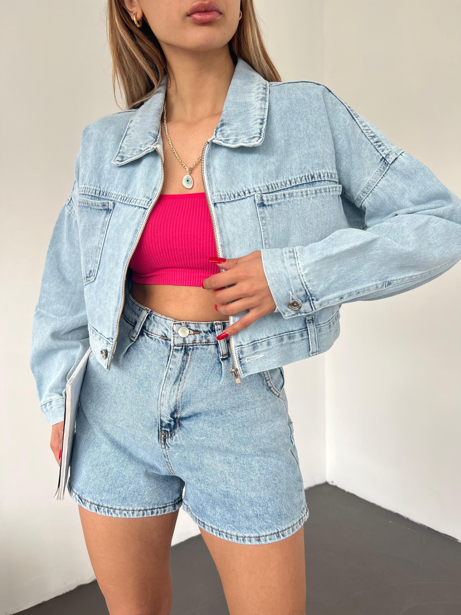 Fermuarlı Çift Cepli Denim Ceket
