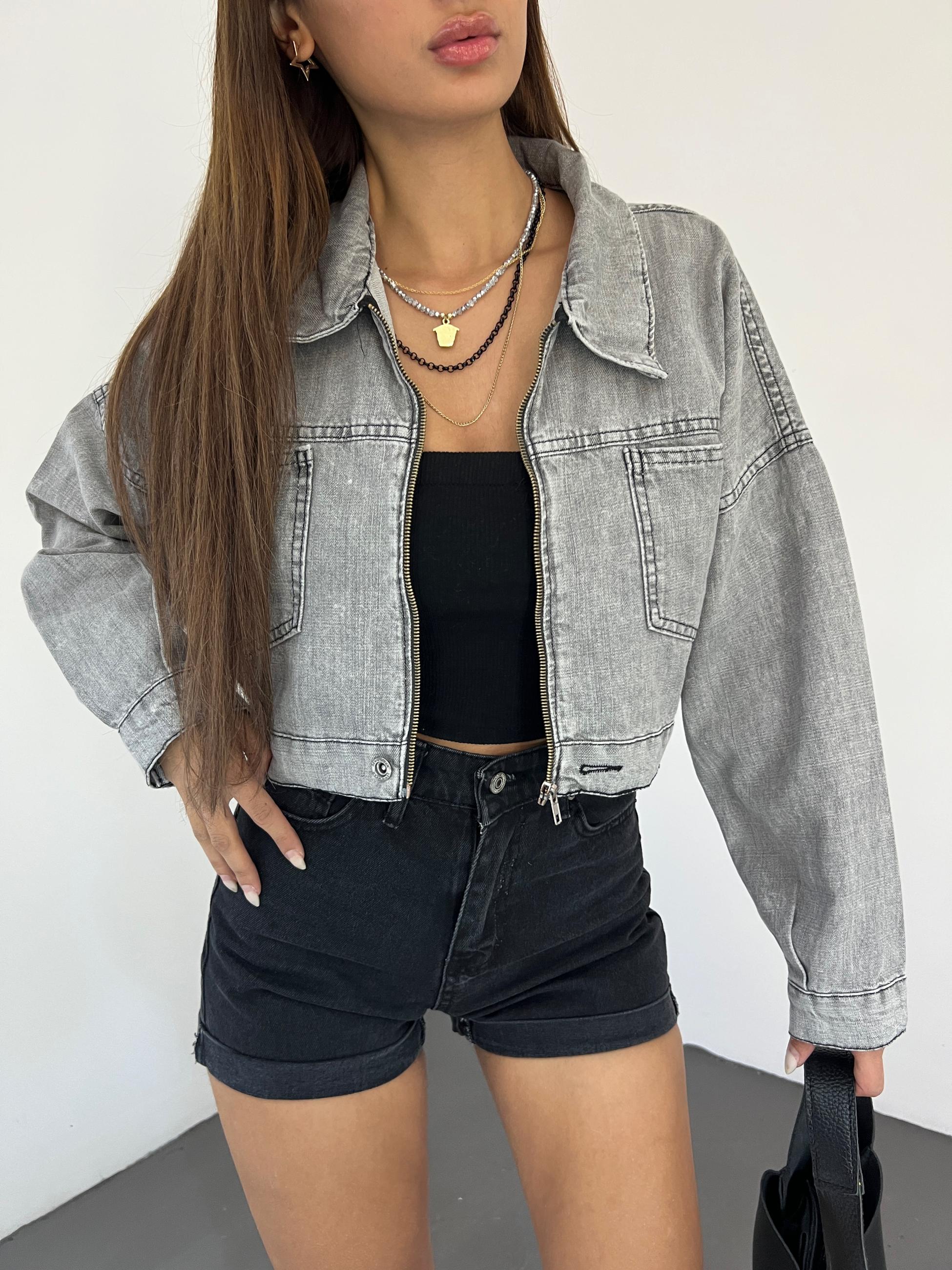 Fermuarlı Çift Cepli Denim Ceket