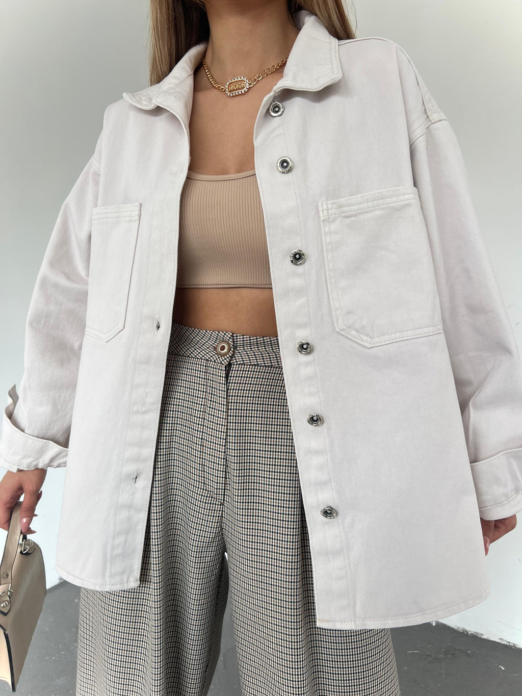 Çift Cepli Oversize Denim Gömlek Ceket
