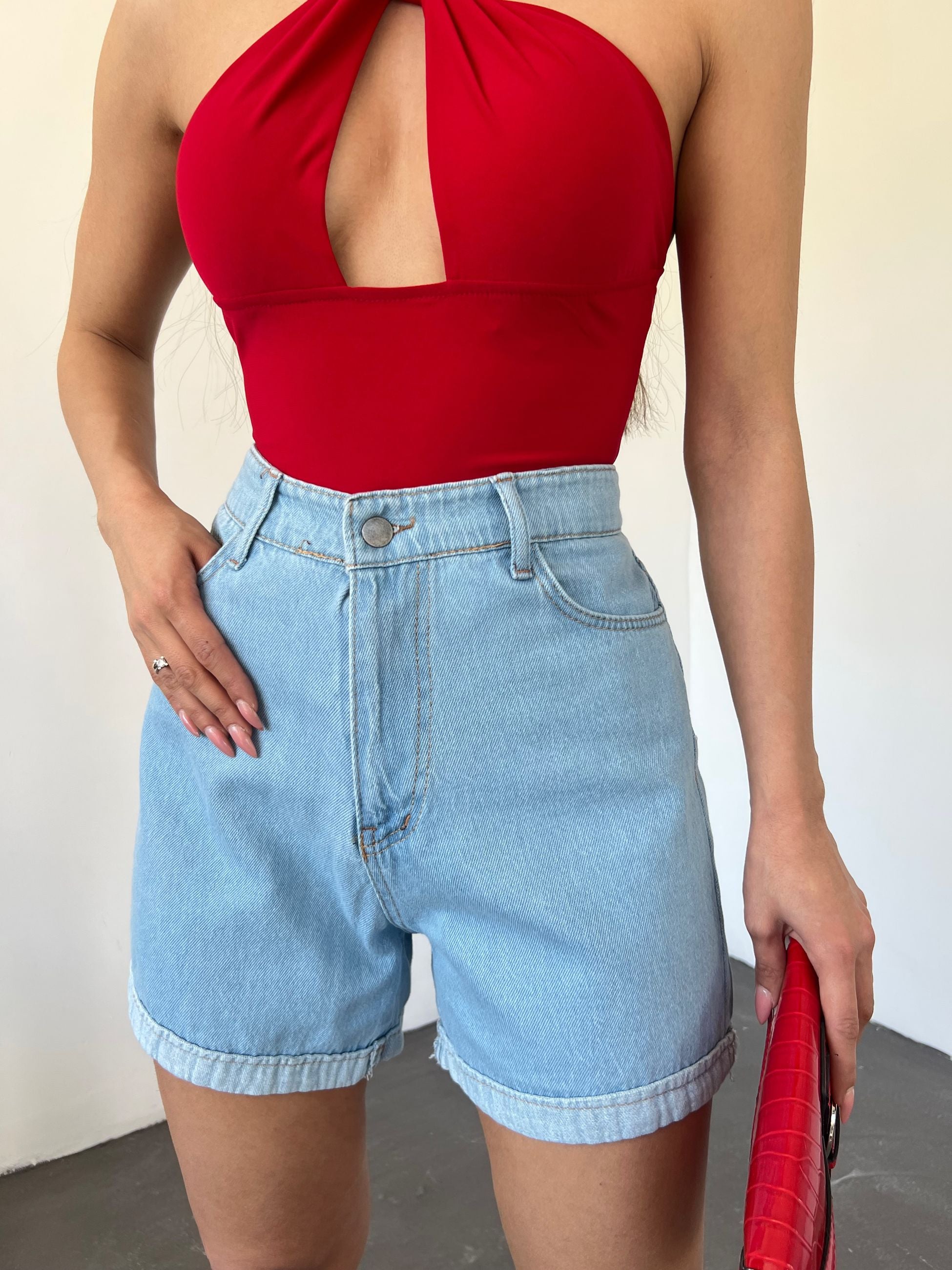 Duble Paça Yıkamalı Denim Şort