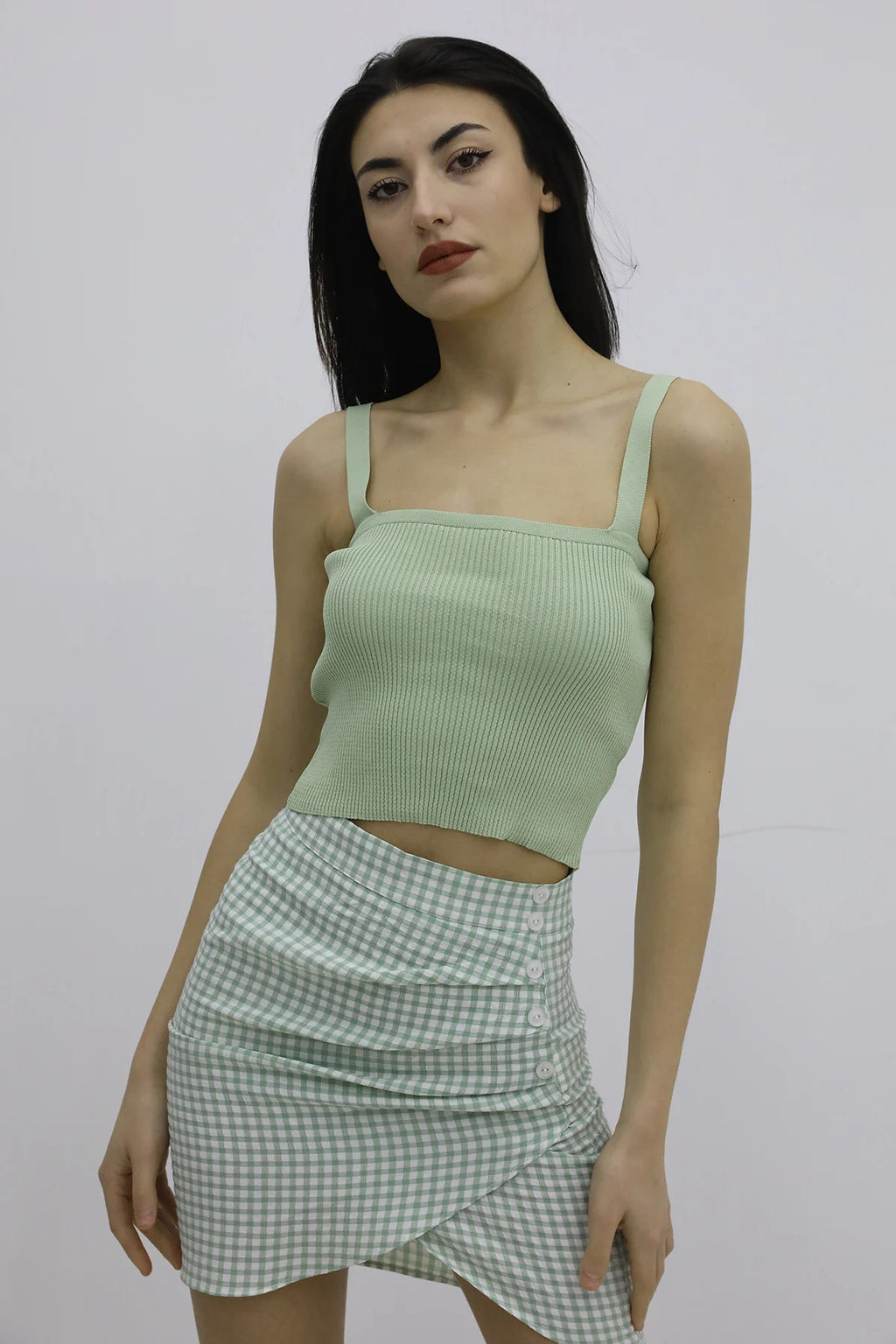 Бюстье из трикотажного полотна с бретельками, зелёное - P-019917