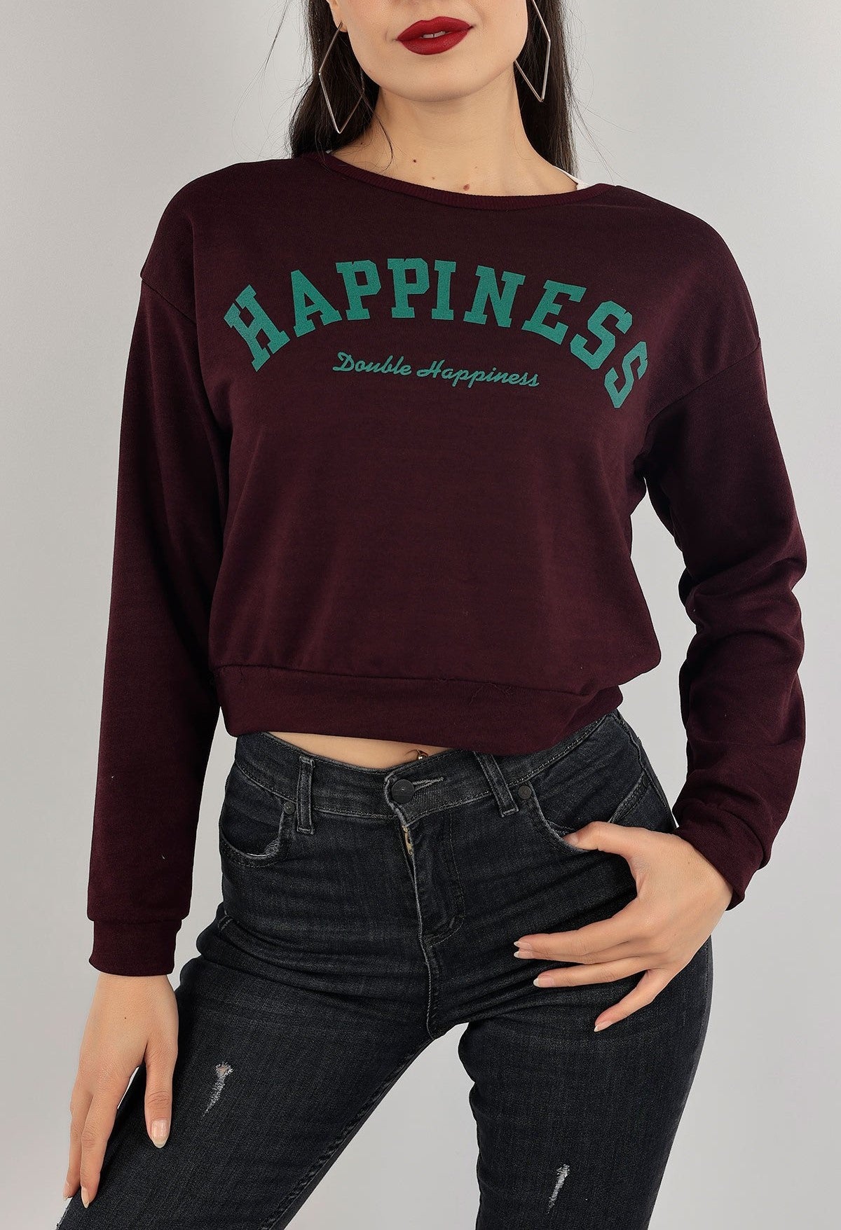 Baskılı Crop Sweat Mor - 0135.159.